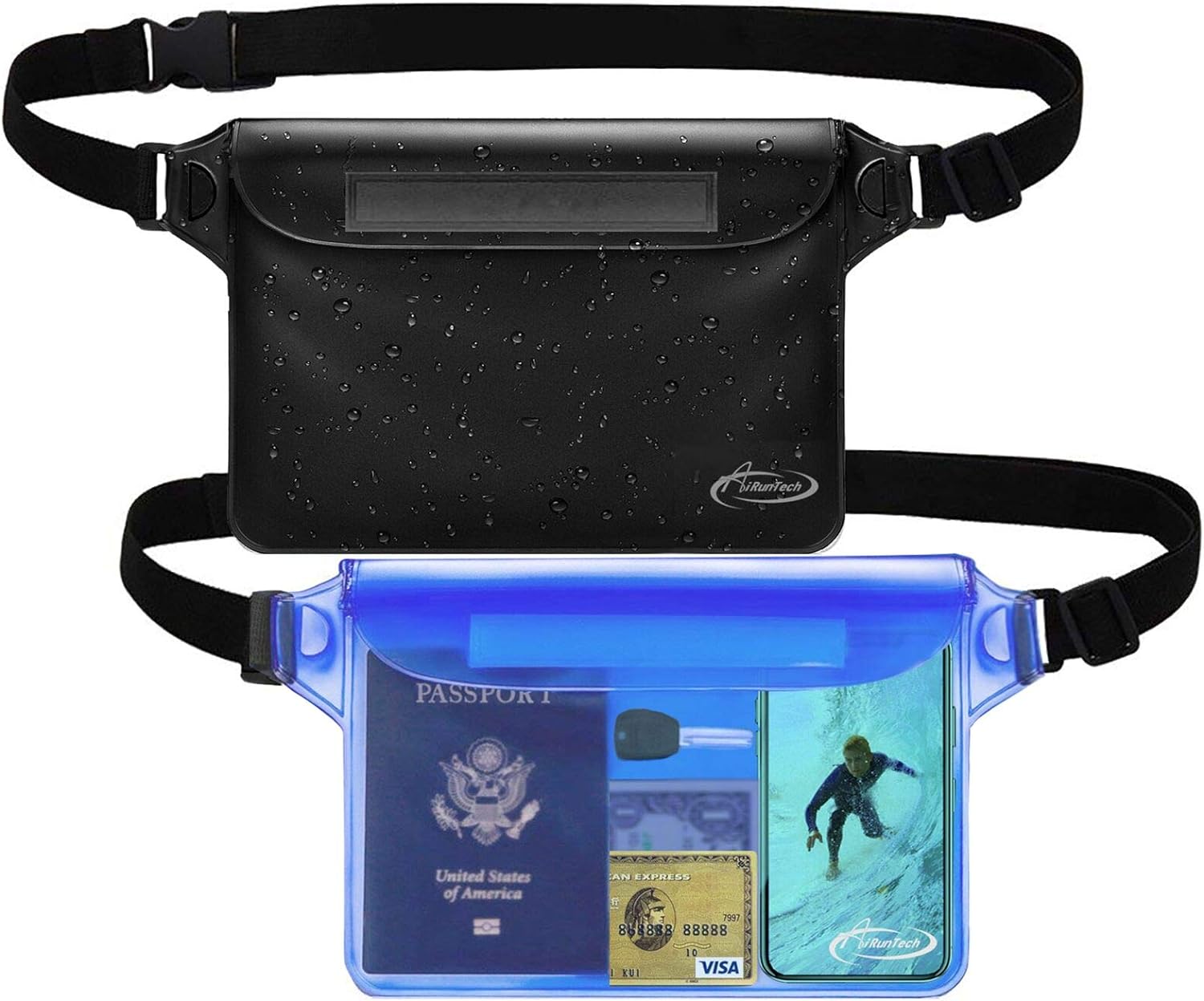 AiRunTech Waterproof Fanny Pack,Phone Pouch Dry Bag for Passport Wallet Purse,Floating Waterproof Bags for Travel Beach Swimming Kayaking Boating Cruise Accessories
