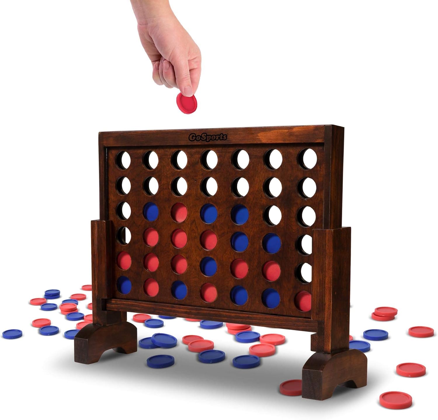 GoSports Premium 4 in a Row Game - Choose Between Classic White or Dark Stain - 1 Foot Width – with Connect Coins, Portable Case and Rules