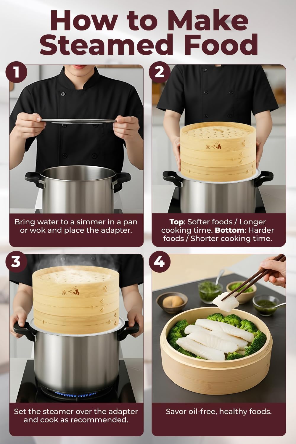 54-Piece Bamboo Steamer Basket Set, 10 Inch for Delicious, Authentic Meals