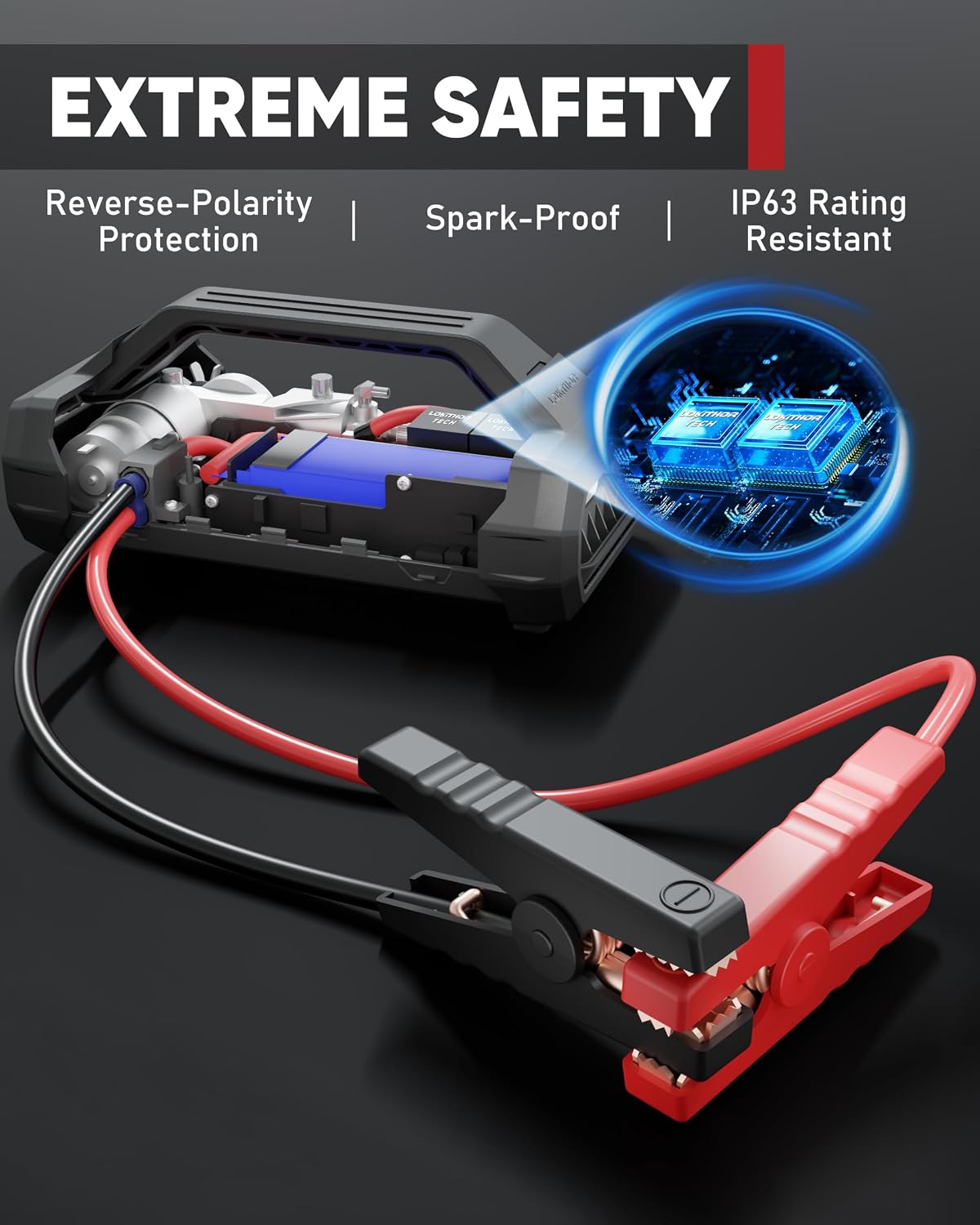 LOKITHOR JA300 Jump Starter with Air Compressor(7.0L Gas & 4.5L Diesel) | 1500A 12V Portable Jumper Box | 150PS 35LPM Tire Inflator, Digital Display