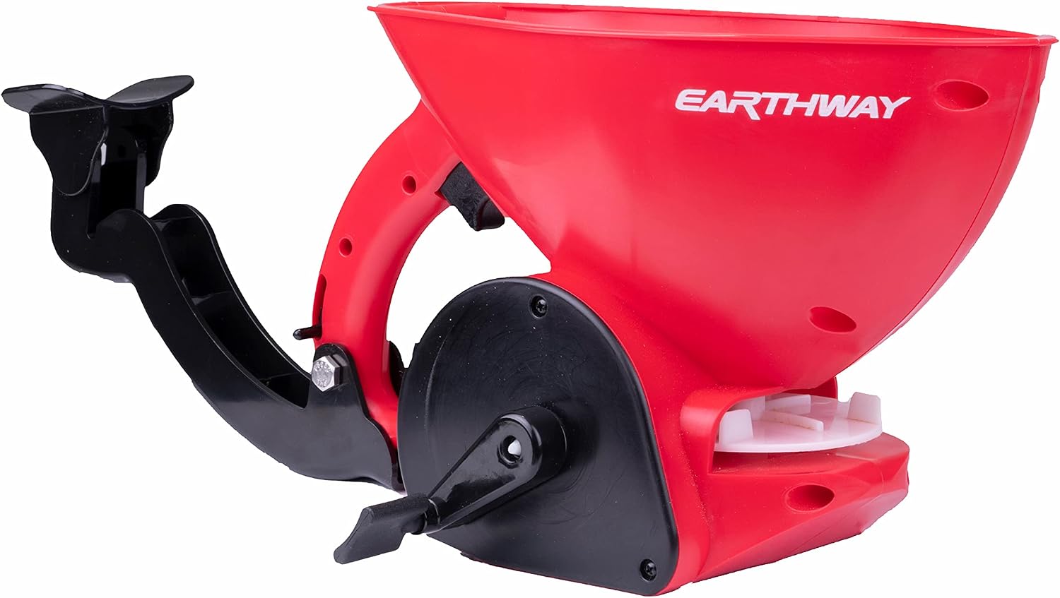 EarthWay 16014 LB Red Ergonomic Hand Spreader with Built-in Ergonomic Armrest and Trigger for Comfort and Adjustable Reel Control and Sealed Gearbox