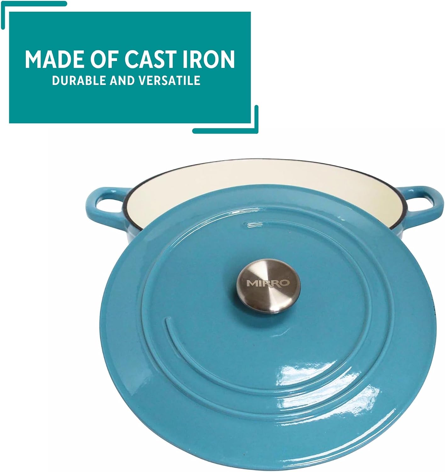 MIRRO 4.8qt Cast Iron Enamel Dutch Oven, Teal