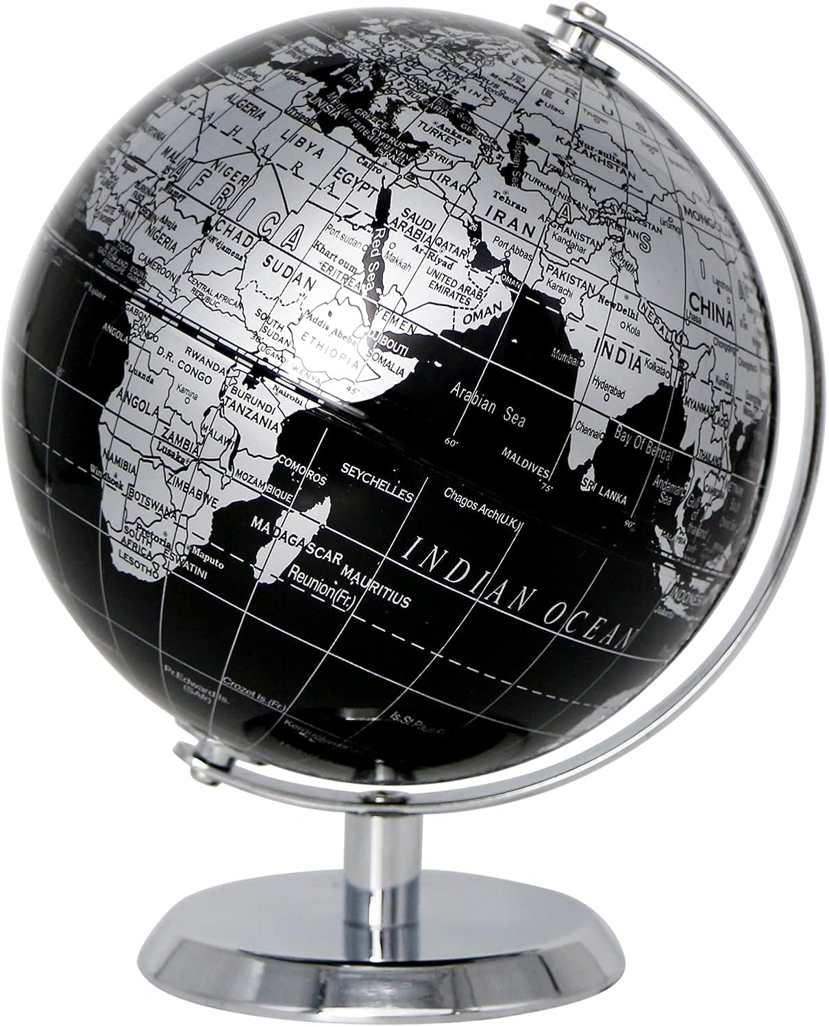 EXERZ 5.5 Inches Mini World Globe Black Rotating Desktop Globe | With Stainless Steel Base for Home Office School