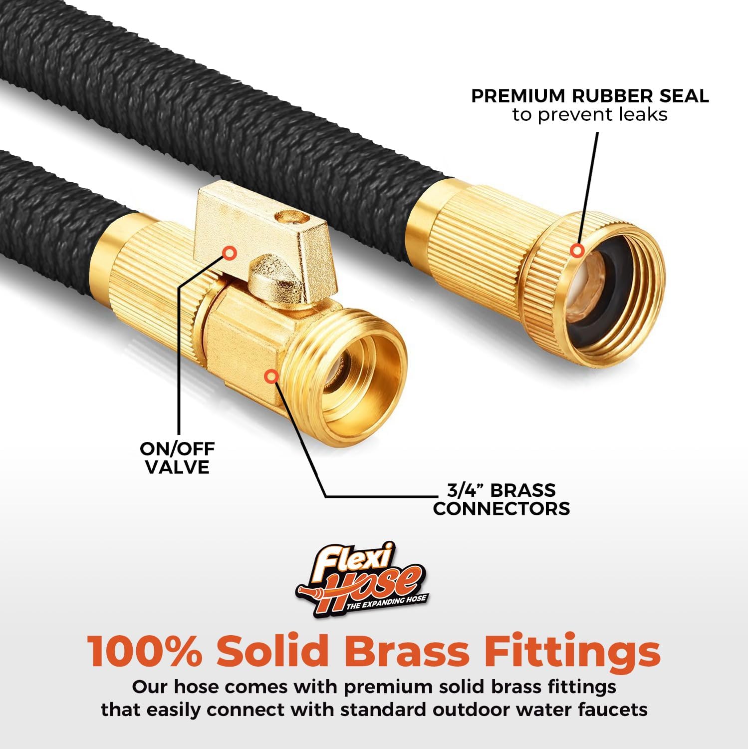 Flexi Hose Lightweight Expandable Garden Hose, 50FT - Retractable Garden Hose, Water Hose - No-Kink Flexibility, 3/4 Inch Solid Brass Fittings and Double Latex Core