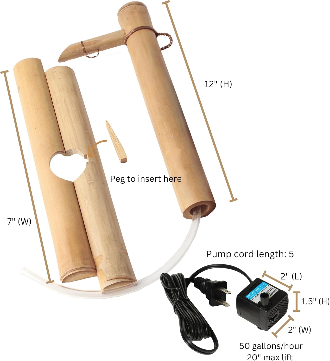 12" Adjustable Bamboo Fountain Kit with Pump – Classic Zen Water Feature for Bowls, Basins, Water Gardens & Patio Decor