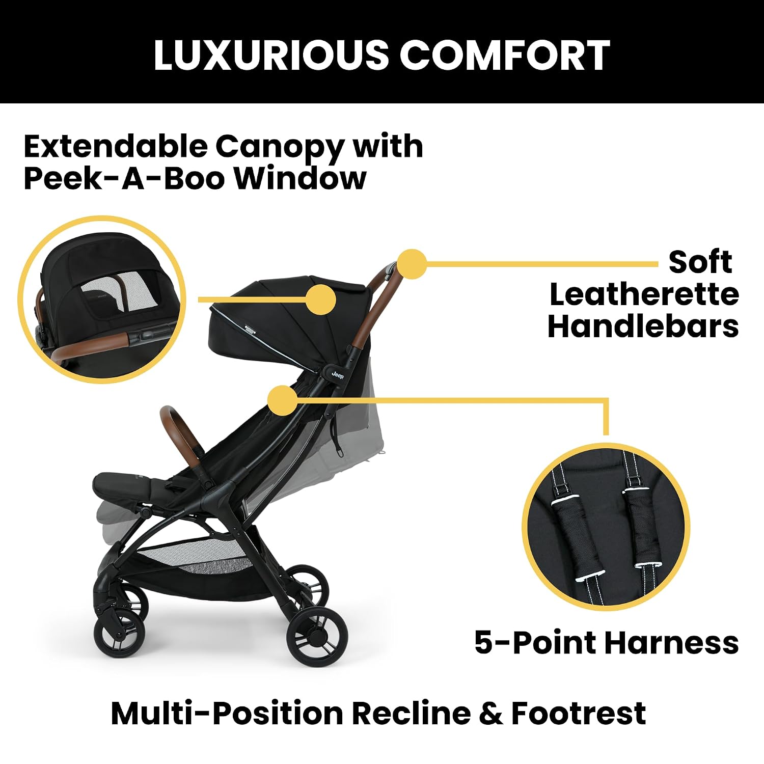 Jeep Altitude Compact Travel Stroller by Delta Children Greenguard Gold, Easy One Hand Fold, Lightweight, Extendable Canopy with Peek-a-Boo Window, Reclining Seat, 4 Wheel Suspension, Olive Green