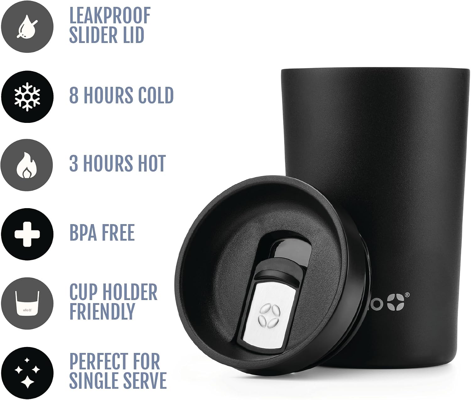 Ello Miri 16oz Insulated Stainless Steel Travel Mug with Slider Lid, Black Marble