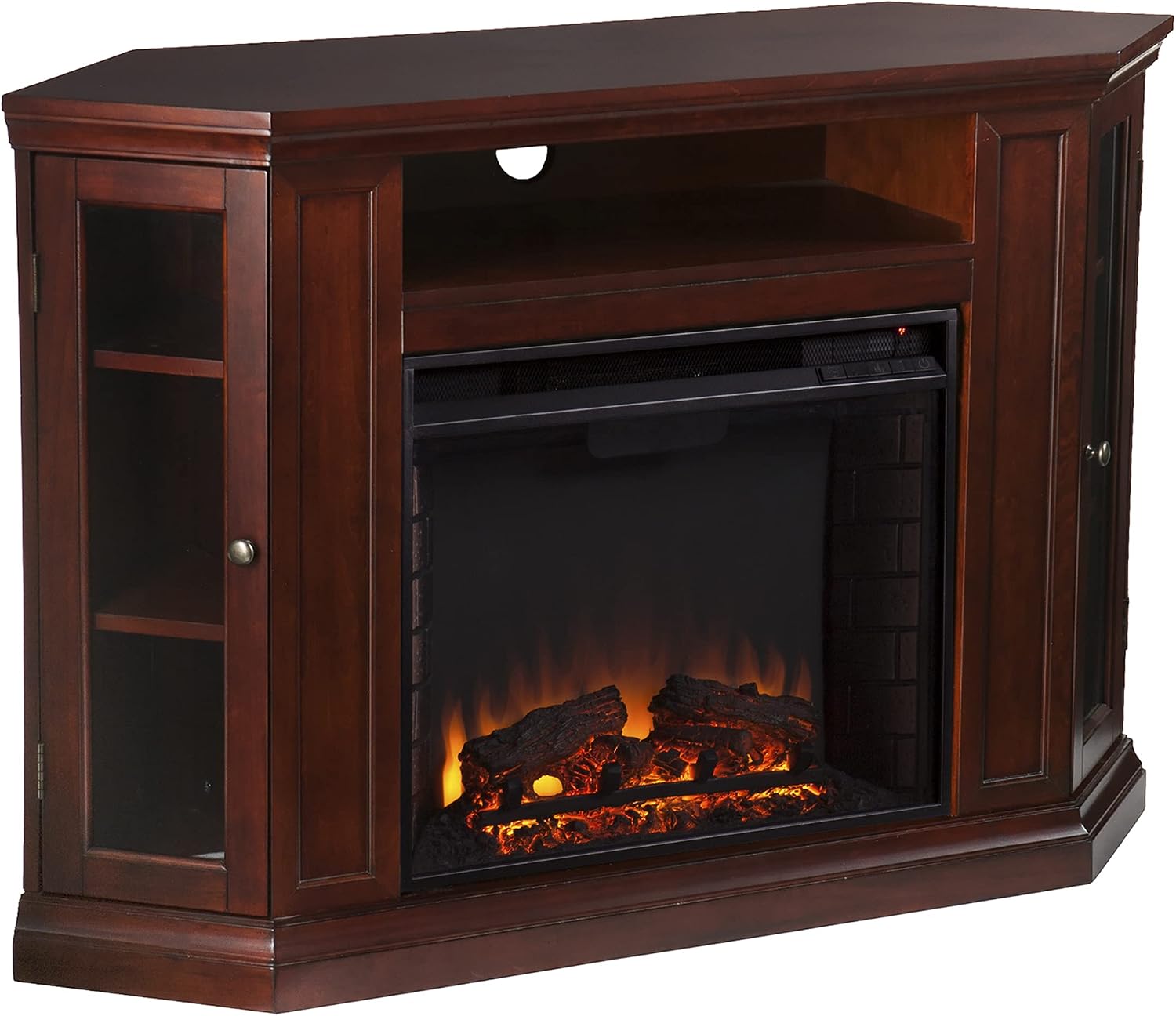 SEI Furniture Claremont Convertible Corner Electric Fireplace Media Stand with Storage, Black