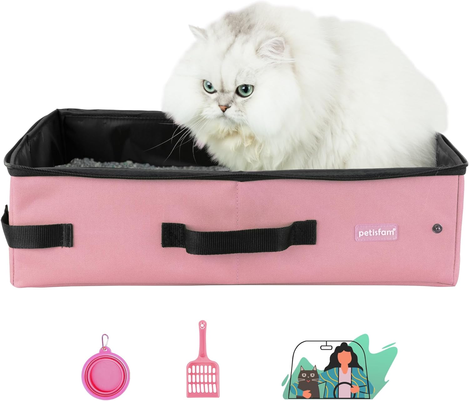 Portable Travel Litter Box for Cats with Lid to Contain Litter and Odor. Easy to Carry, Clean and Store. Easy for Car Travel, Hotle Stays