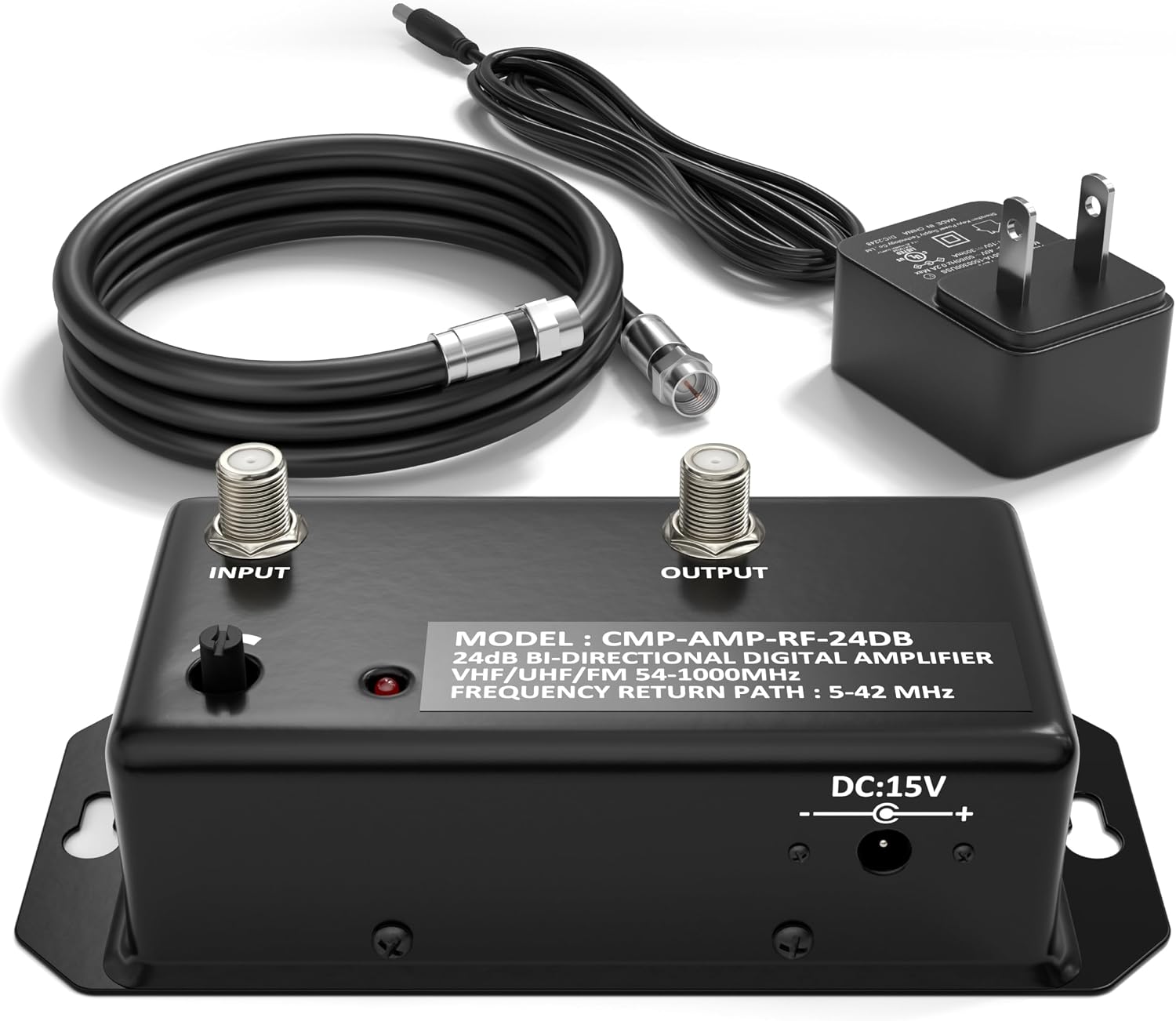 THE CIMPLE CO - TV Antenna Amplifier Kit with Coax - Digital TV Signal Booster with RG6 Coaxial Cable - Adjustable Gain, 24 dB Distribution, NTSC
