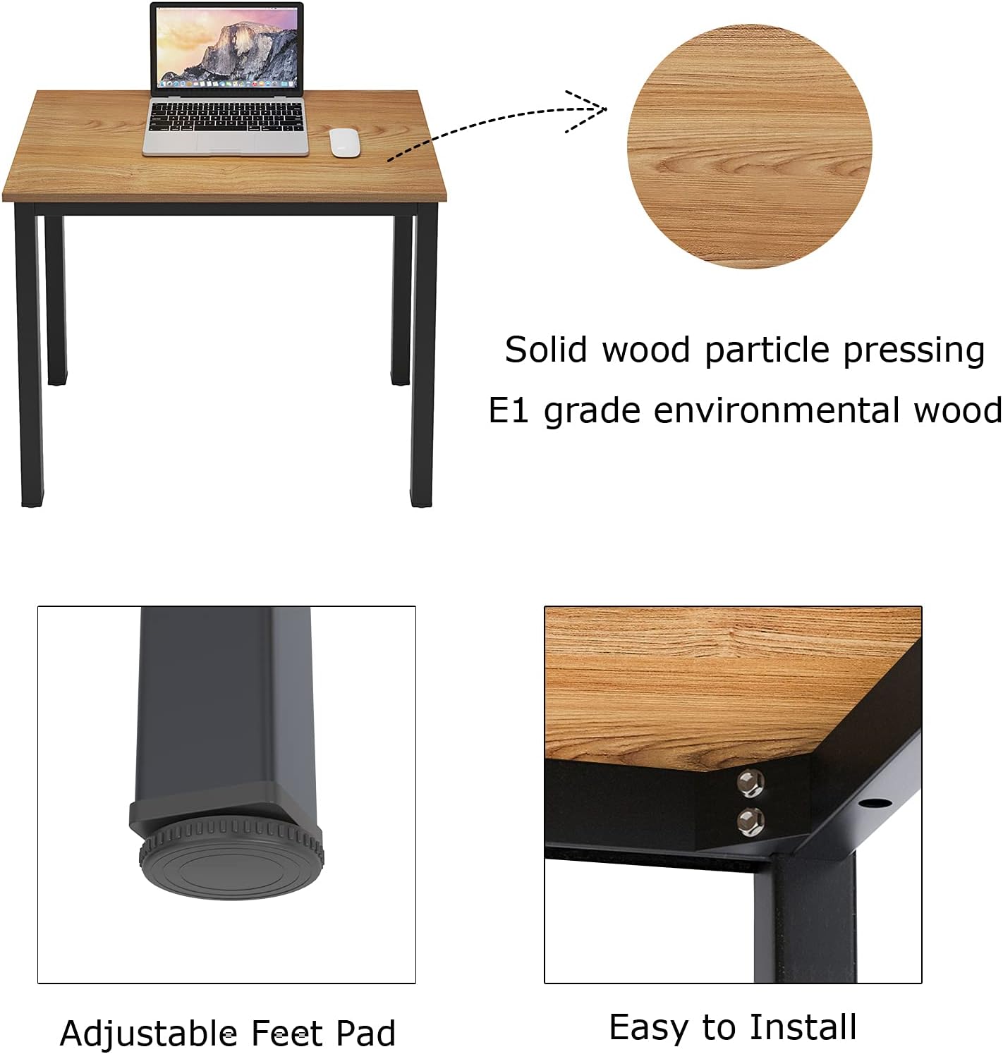 DlandHome 47 inches Medium Computer Desk for Bedroom, Retro