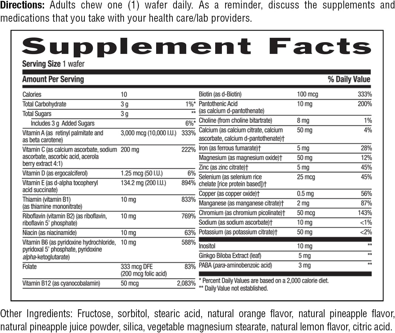 Country Life Adult Chewable Multivitamin, Pineapple Orange, 60 Wafers | 60 servings with coenzyme B vitamins