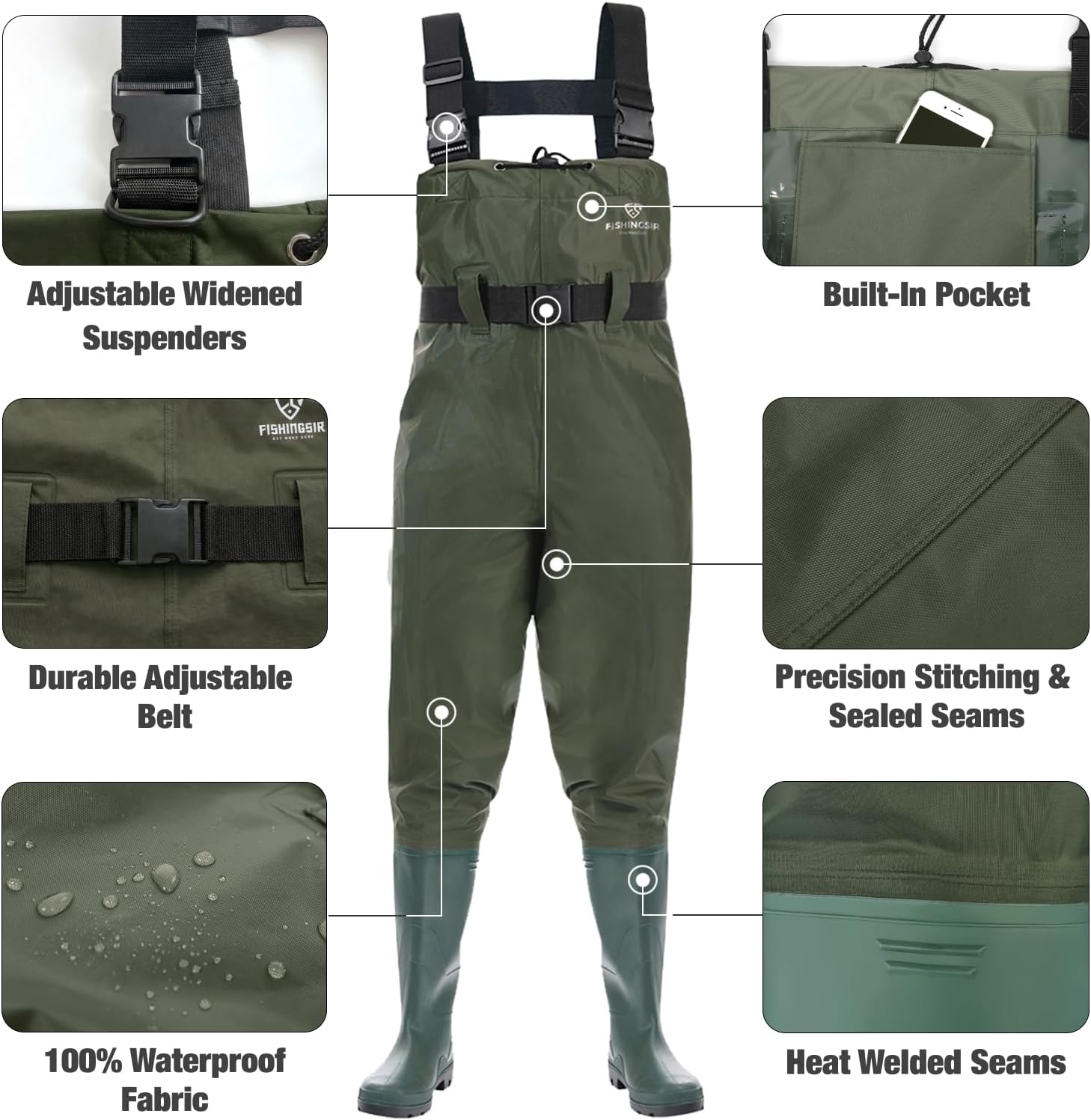 Waders for Men Waterproof Women Fishing Chest Wader with Boots | 2-Ply Nylon/PVC, for hunting & fishing, with boot hanger