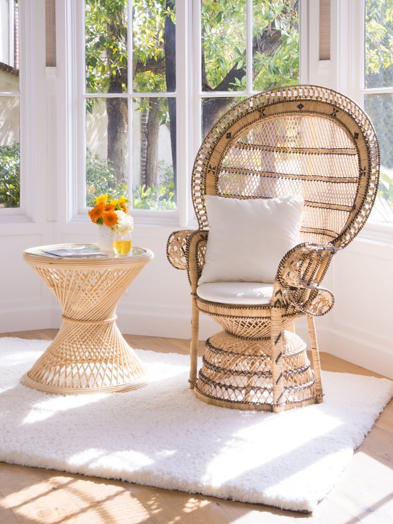 KOUBOO Grand Pecock Retro Peacock Chair in Rattan with Seat Cushion, Natural Color, Large