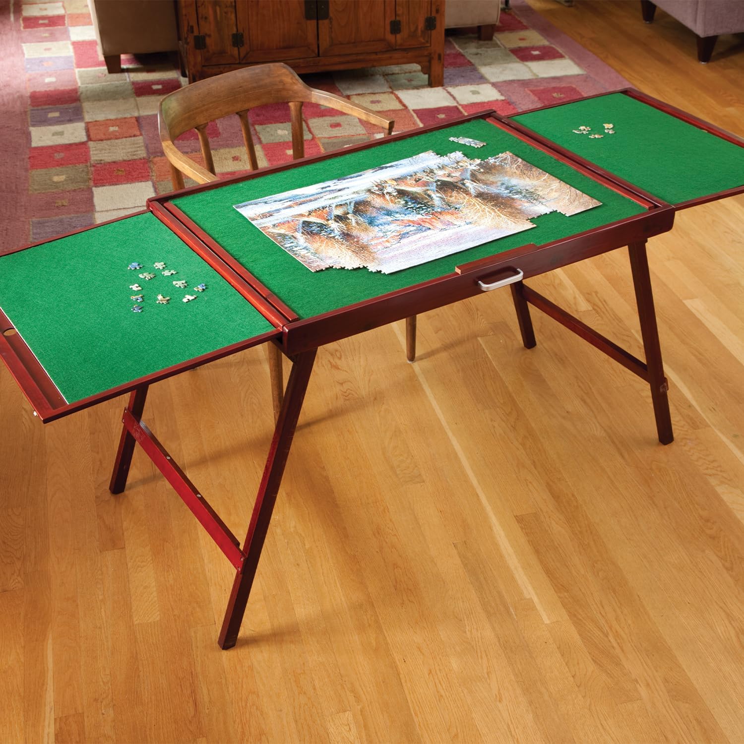 Bits and Pieces Fold-and-go Wooden Jigsaw Puzzle Table with Legs Folding Puzzle Board 1500 Pieces, Non-Slip Top, Carry Handle