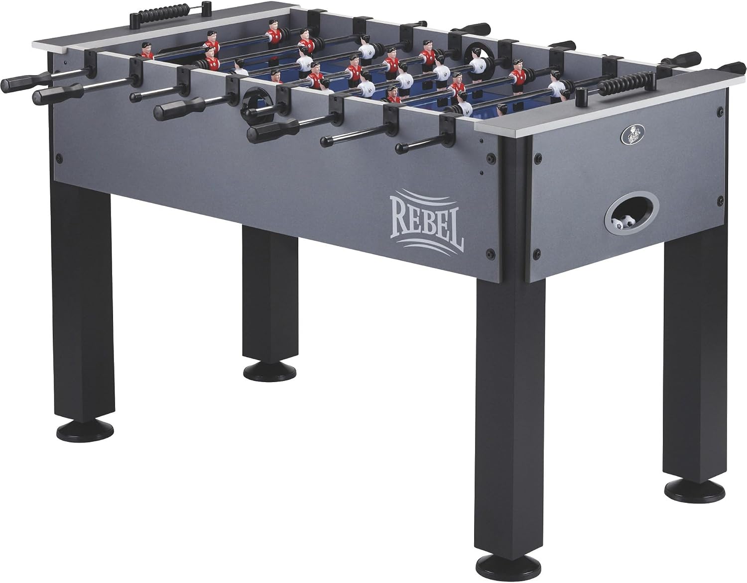 Fat Cat Rebel 4.5 Foot Foosball Table, Soccer Table Game with Quick Snap Rods, Blue Playing Field, Abacus Scoring, Includes 4 Foosball Balls
