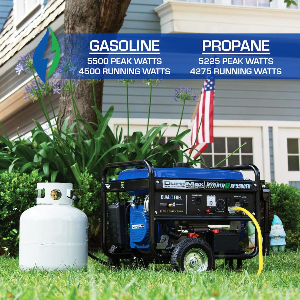 DuroMax XP12000EH 12,000-Watt Dual Fuel Portable Generator – Gas & Propane, Electric Start, Whole Home Backup Power, Transfer Switch Ready, RV & Emergency Ready
