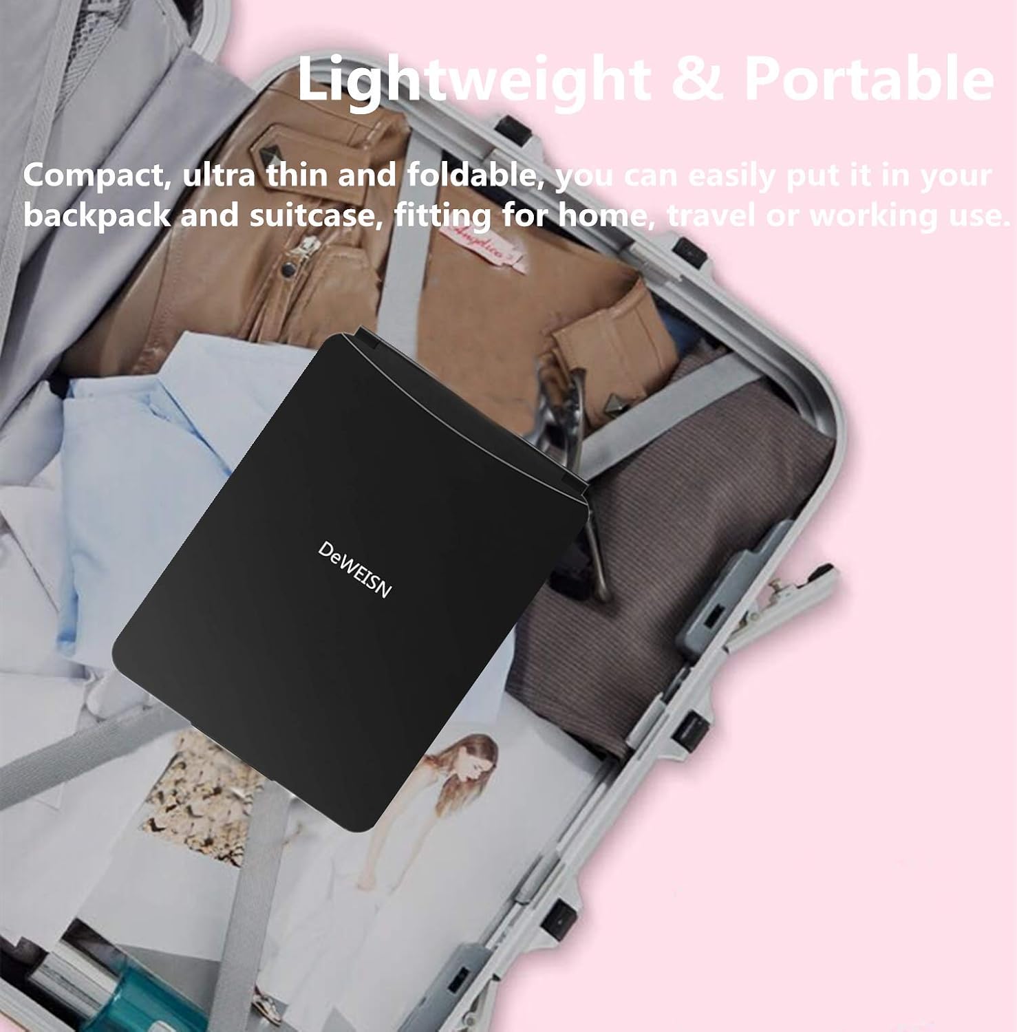 deweisn Folding Lighted Makeup Mirror with 72 LEDs 3 Colors Light Modes USB Rechargable 1800mA Batteries Portable Ultra Thin Compact Vanity Mirror