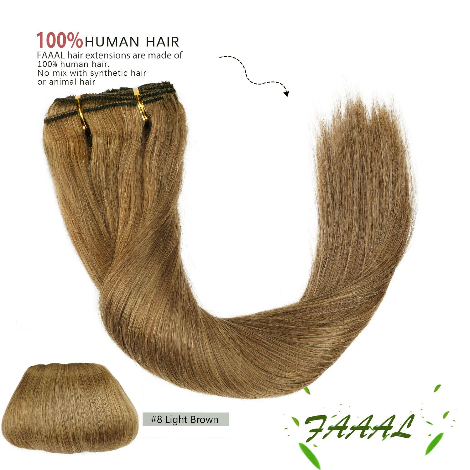 22" Clip in Human Hair Extensions Full Head 200g 10 Pieces 22 Clips Light Brown Double Weft Brazilian Real Remy Hair Extensions Thick Straight (22"