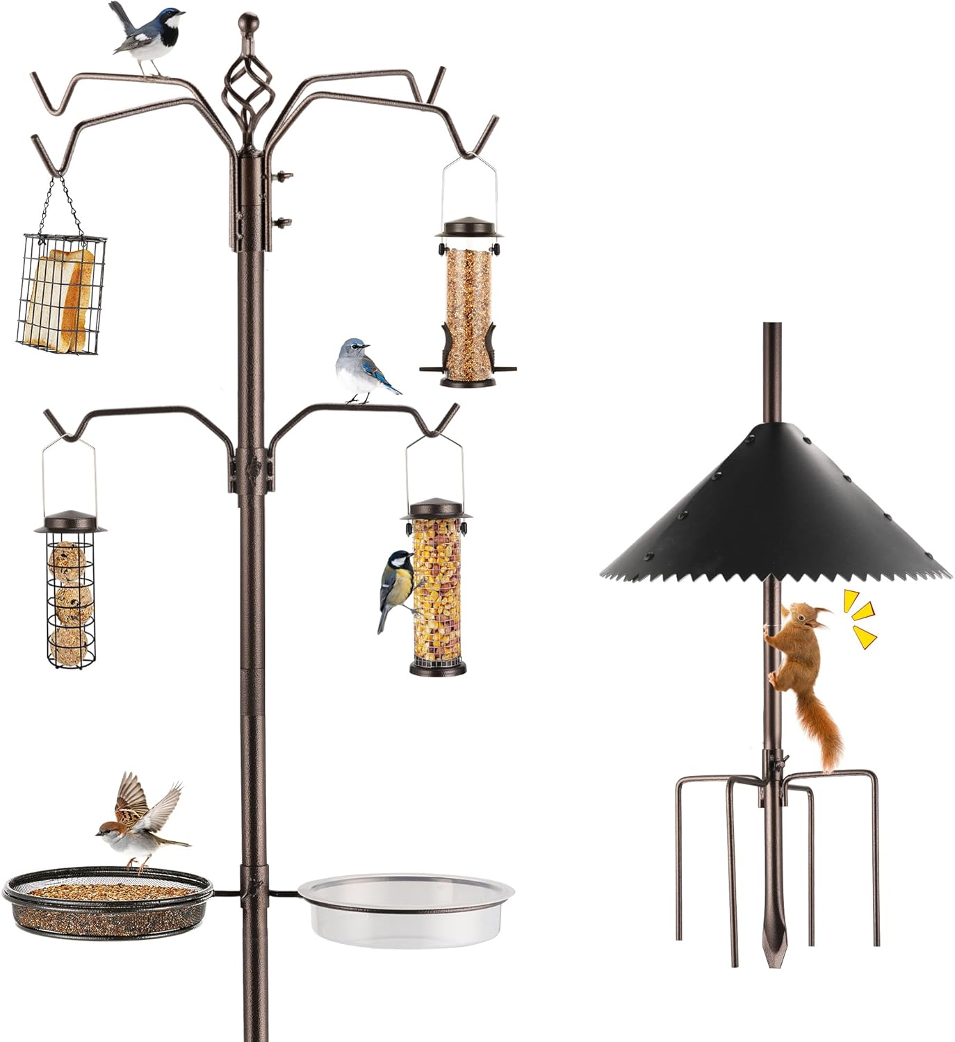 Deluxe Bird Feeding Station Kit with Multi Feeder Hanging Pole, Metal Suet Feeder, Bird Bath