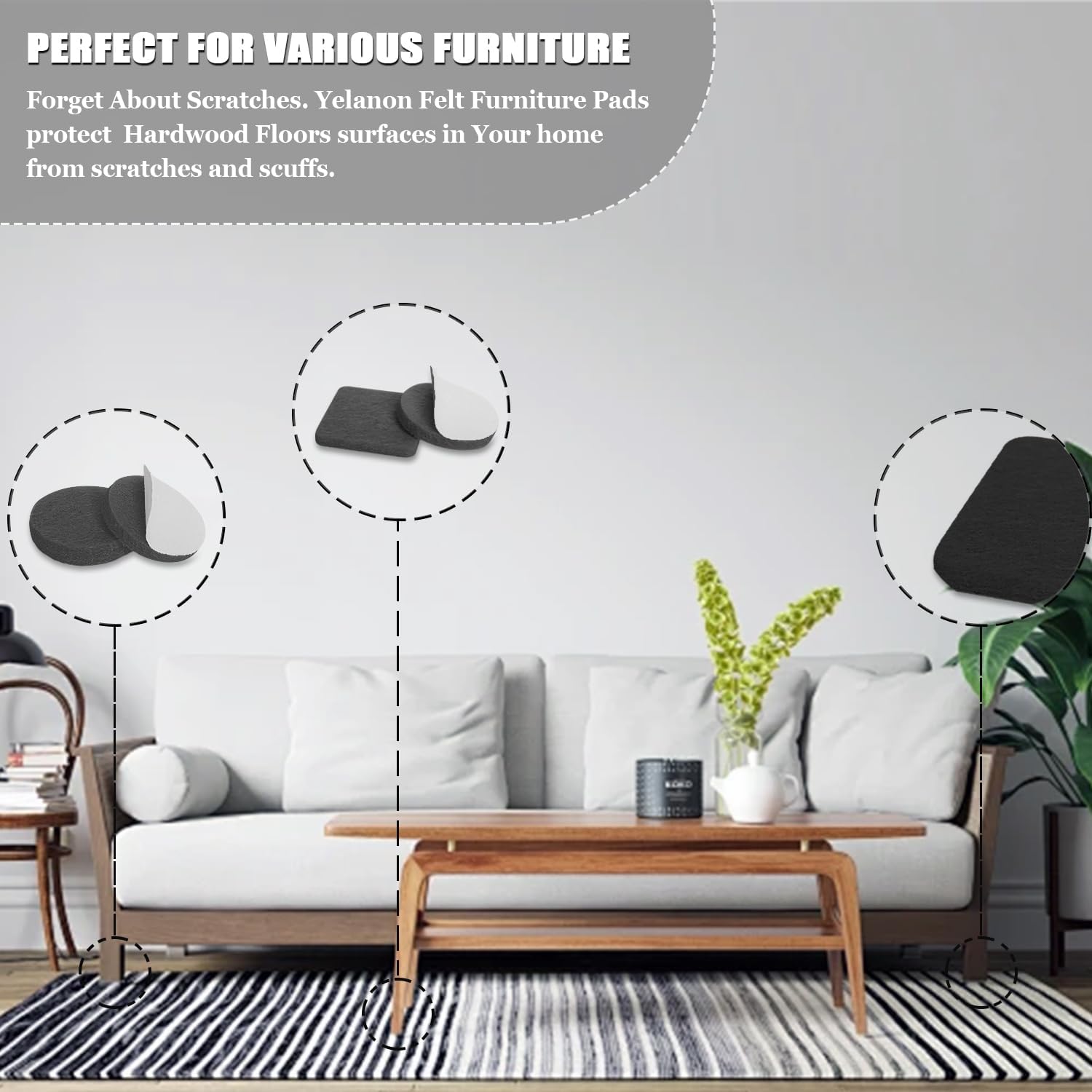 Yelanon Felt Furniture Pads 56 Pcs for Hardwood Floors Brown