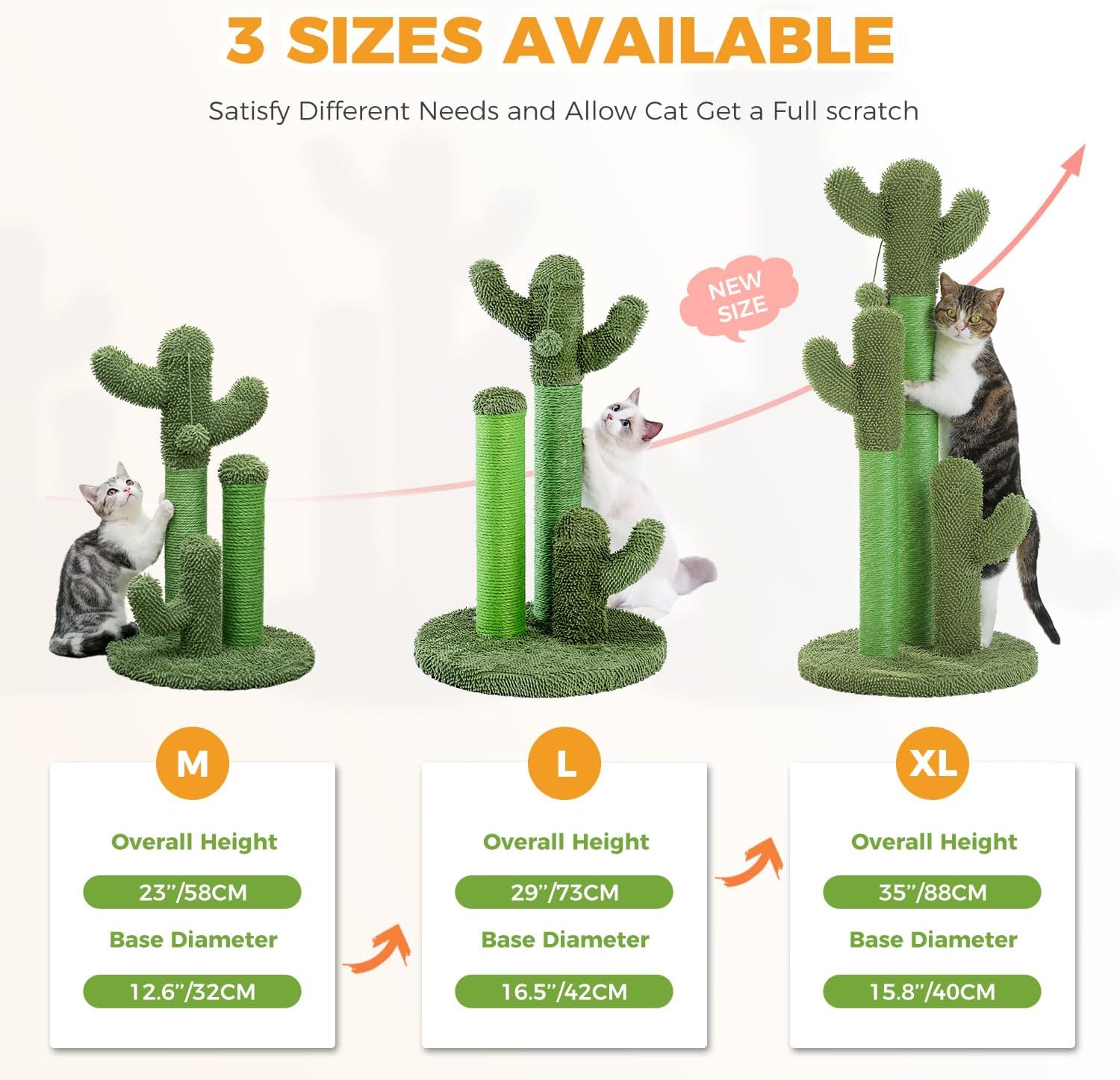 PAWZ Road Cactus Cat Scratching Post 23”Cat Scratcher with Toy Ball