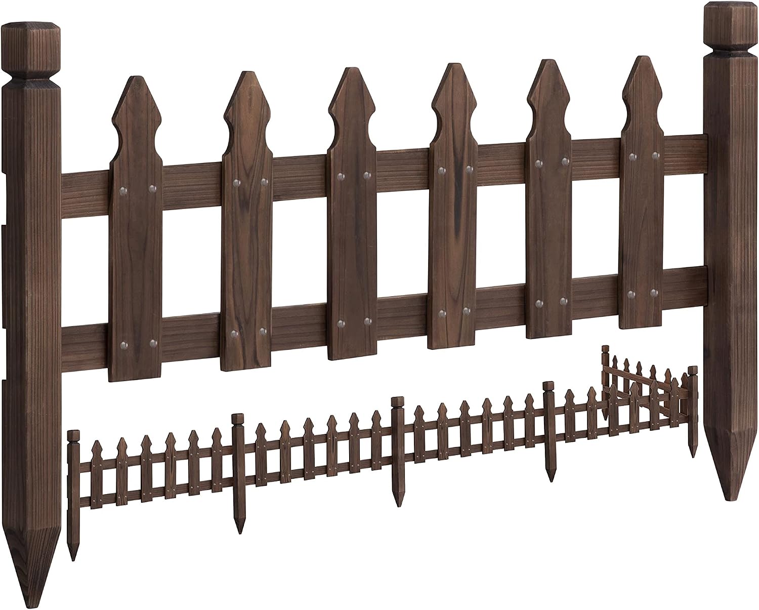 Topeakmart 177.5in Picket Fence for Garden, Wooden Fence Panels,Dark Brown
