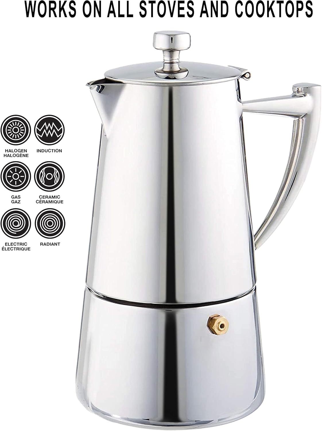Cuisinox Roma Stovetop Espresso Maker COF-6R, Stainless Steel Coffee Percolator Stovetop, Heat-Resistant & Non-Reactive, 6-Cup Italian Espresso Maker Easy to Clean, Durable Stove Top Percolator