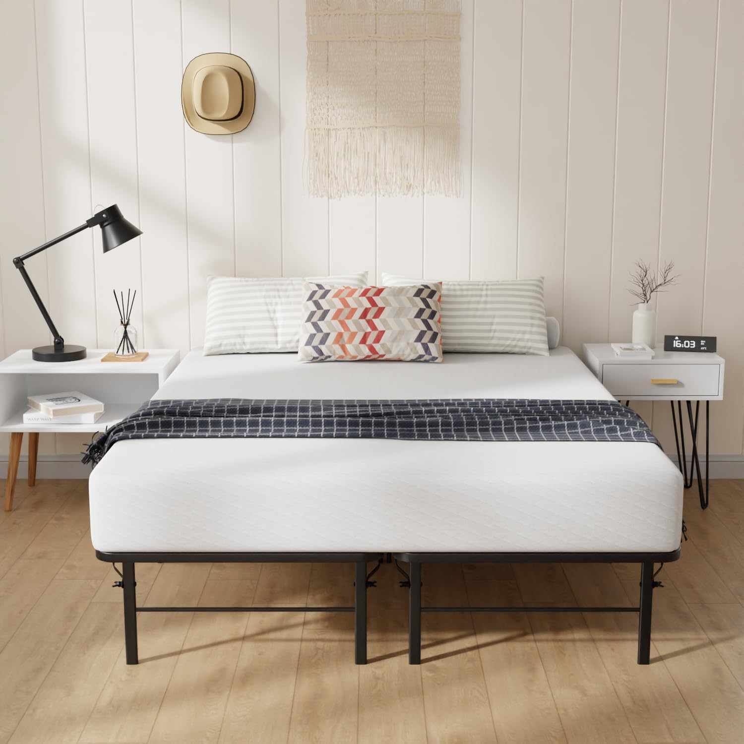 BestMassage | Twin Bed Frame | Metal | Heavy Duty Steel Slats with 6 Legs | Foldable | Sturdy, No Box Spring Needed | Easy to Assemble with Under-Bed Storage | Furniture for Home, Dorms