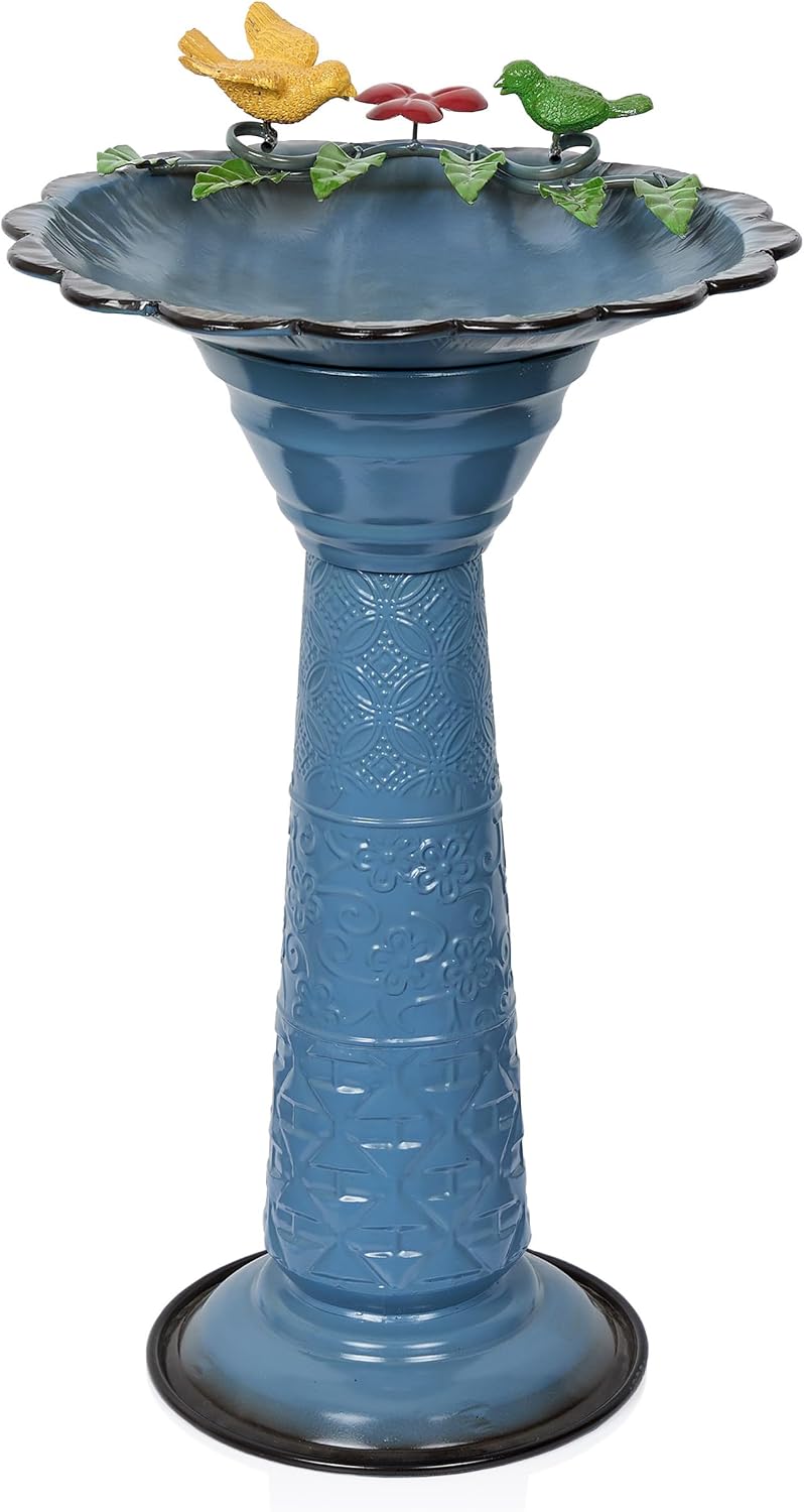 Alpine Corporation - 28" Tall Outdoor Metal Birdbath with Birds and Leaves Yard Statue Decoration, Red – Stunning Garden Accent to Attract Birds - Durable Construction for Patio, Deck, or Yard