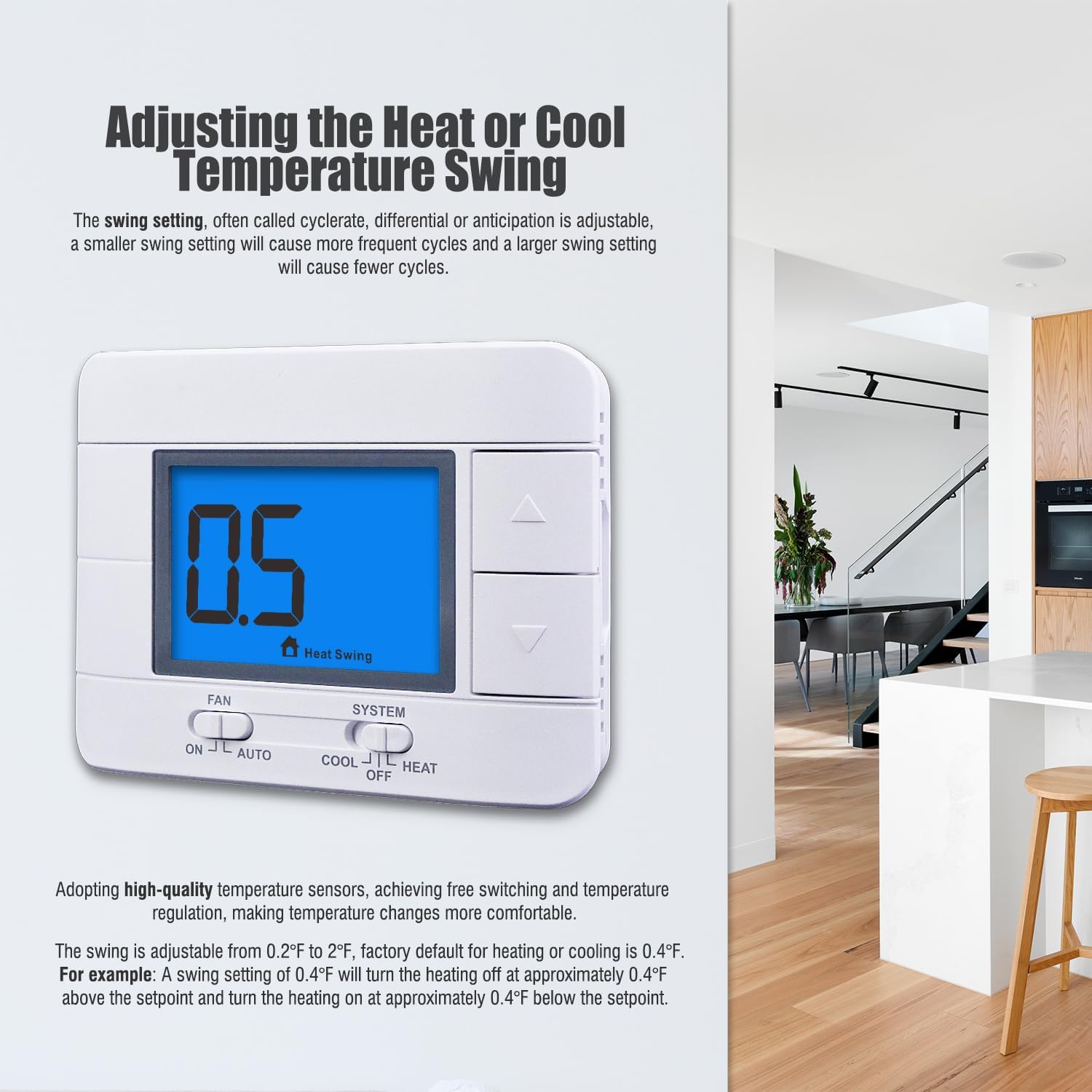 Aowel 1 Heat/ 1 Cool Non-Programmable Thermostat for Conventional System