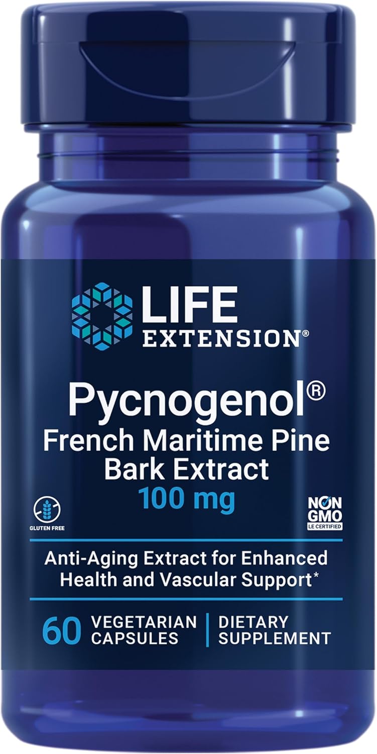 Life Extension Pycnogenol – French Maritime Pine Bark Extract – Scientifically Studied Healthy Aging & Vascular Health Supplement – Non-GMO, Gluten-Free, Vegetarian – 60 Capsules | Scientifically Studied Formula Supports Healthy Aging & Vascular Health,…