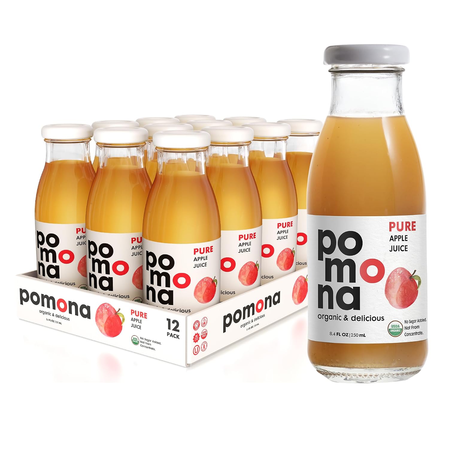 Pomona Organic Pure Black Cherry Juice, Cold Pressed Organic Juice, Non-GMO, No Sugar Added, Not from Concentrate, Gluten Free, Kosher Certified, Preservative Free 8.4 Ounce (Pack of 12),