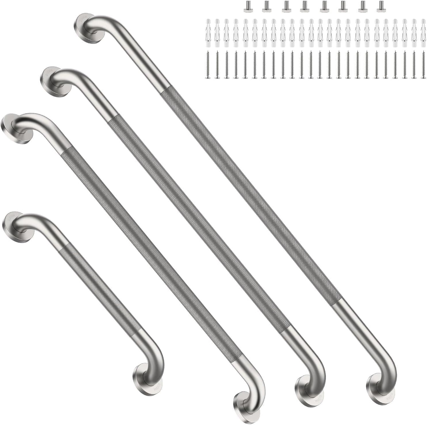 Brushed Nickel Grab Bars 18" 32" 36" 42" Bundle - 1.25" Diameter | 4 Pack Commercial Grab Bar, Anti-Slip Safety Shower Handrail, Toilet Handicap Bar, Stainless Steel Bathroom Handle for Senior