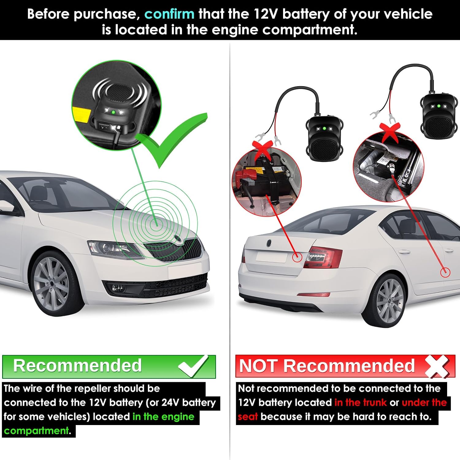 Ultrasonic Under Hood Rodent Repellent for Vehicles, Cars, Trucks & RVs
