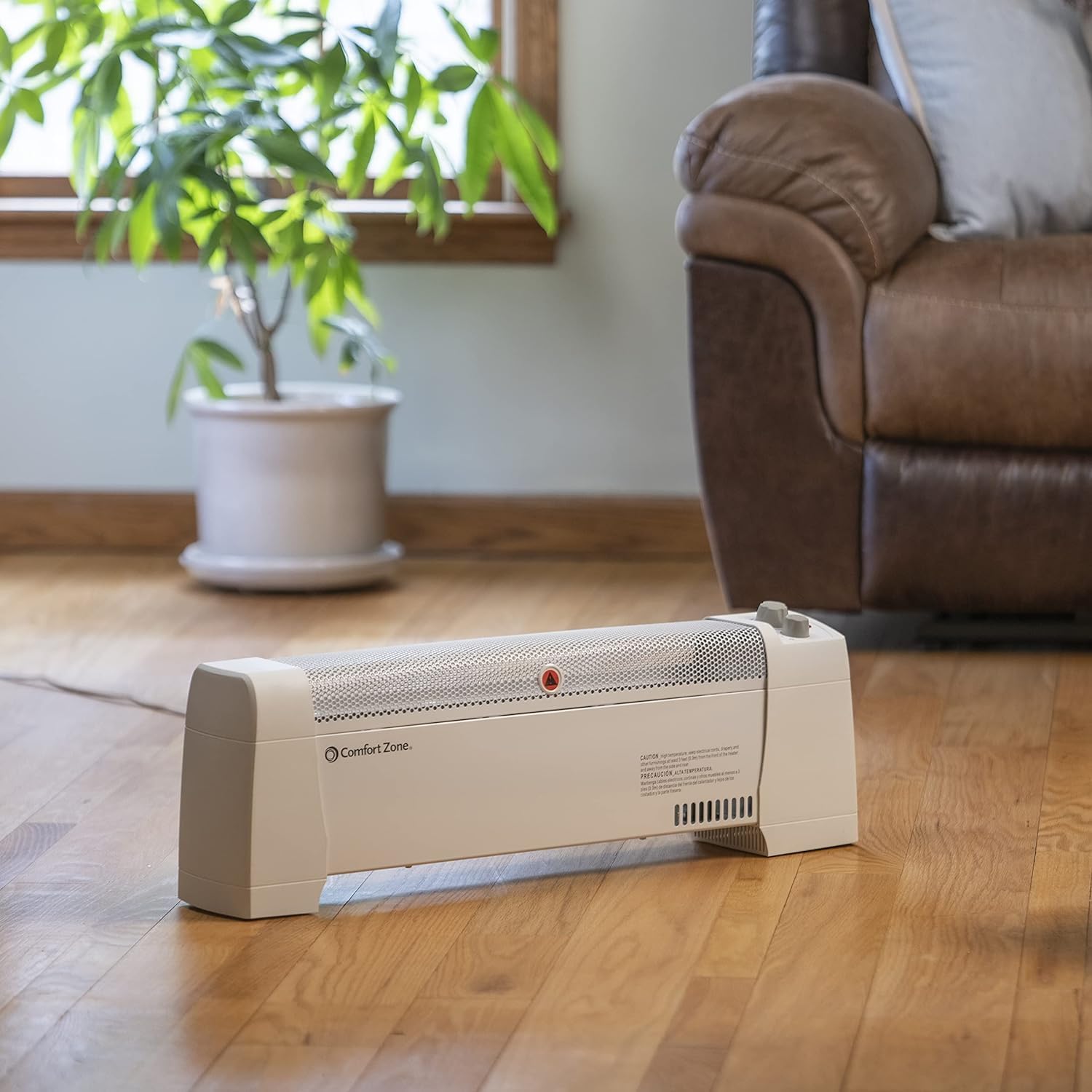 Comfort Zone Electric Baseboard Space Heater with Adjustable Thermostat, Dent-Proof End Panels, Overheat Protection, Tip-Over Switch, & Stay-Cool Body, Ideal for Home, Bedroom, & Office, 1,500W, CZ600