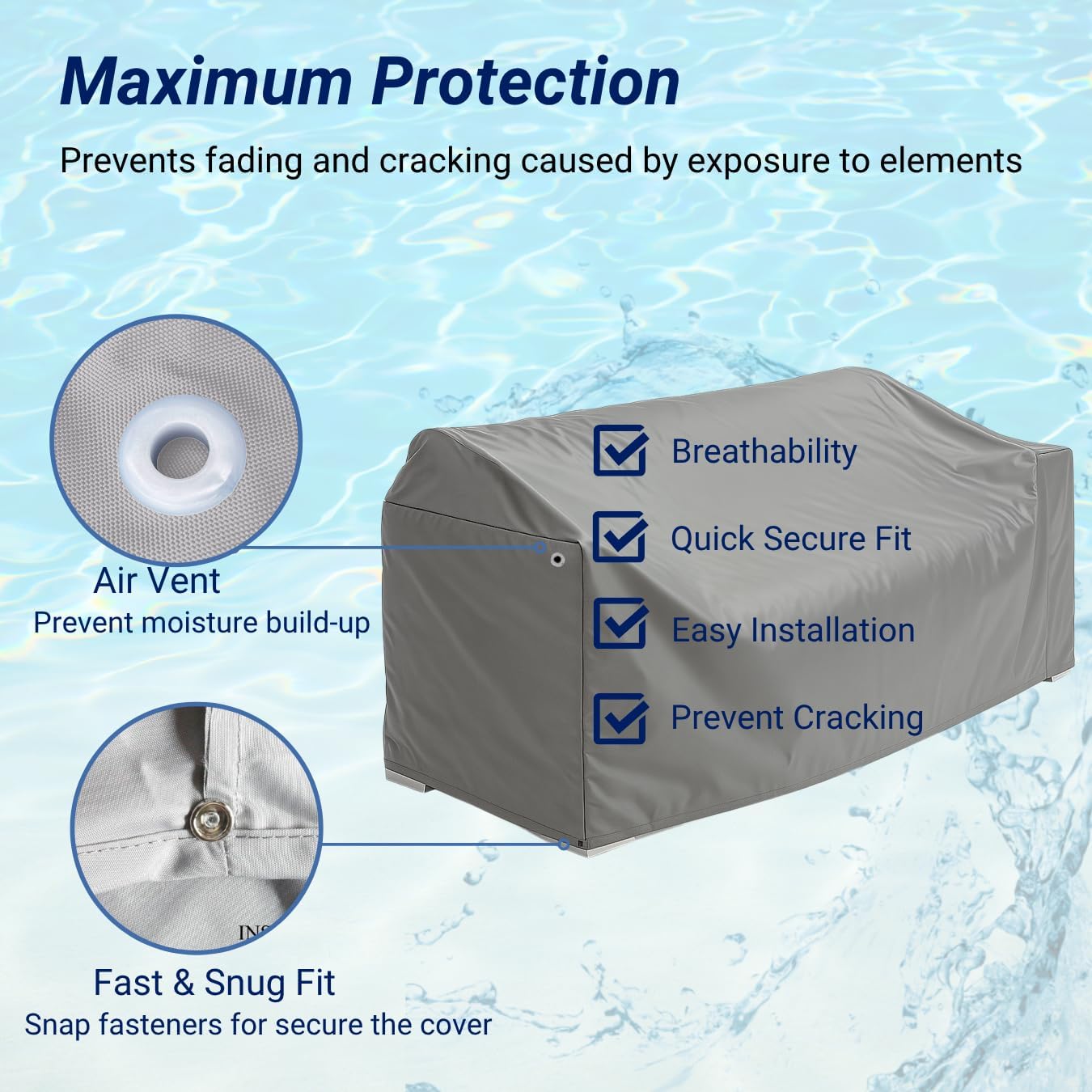 SavvyCraft Waterproof Pontoon Lounge Seat Cover Marine Grade 23"Dx60"Wx30"H