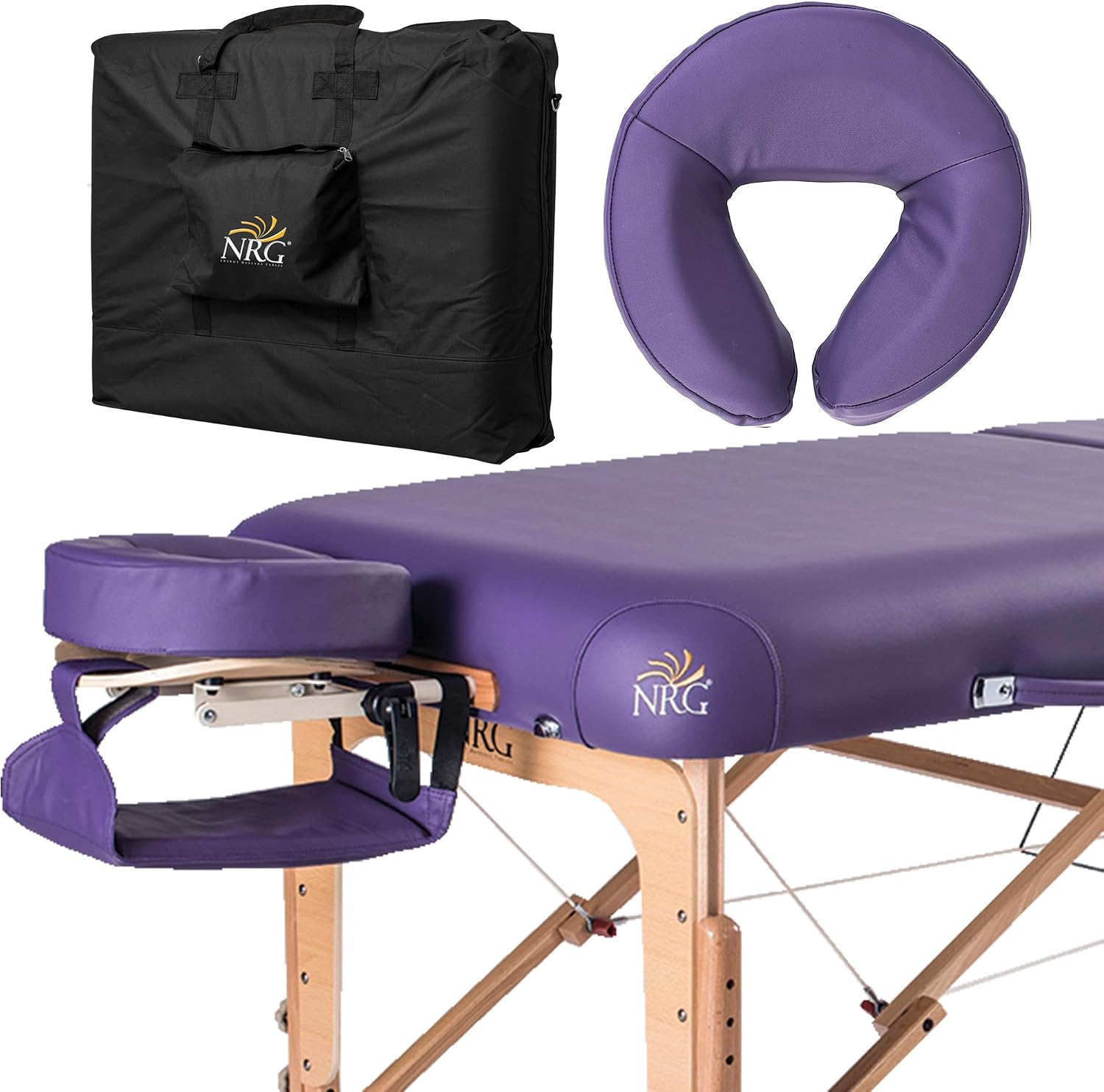 NRG Vedalux Portable Massage Table Package | Burgundy | Folding Lightweight Massage Bed | Professional Spa Table with Face Cradle, Hanging Armrest & Carrying Case