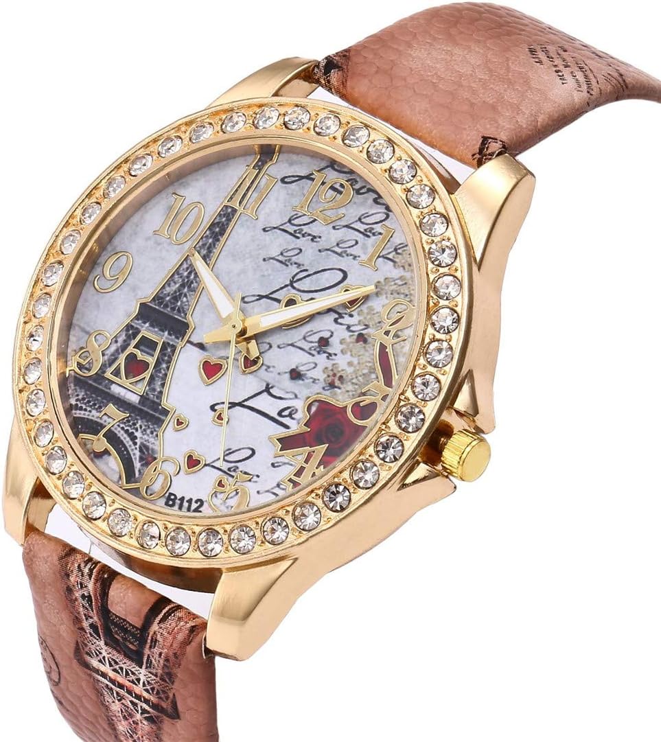 Wholesale PU Leather Strap Watch Mother Day Gift Bling Rhinestone Accented Eiffel Tower Ladies Women Watches
