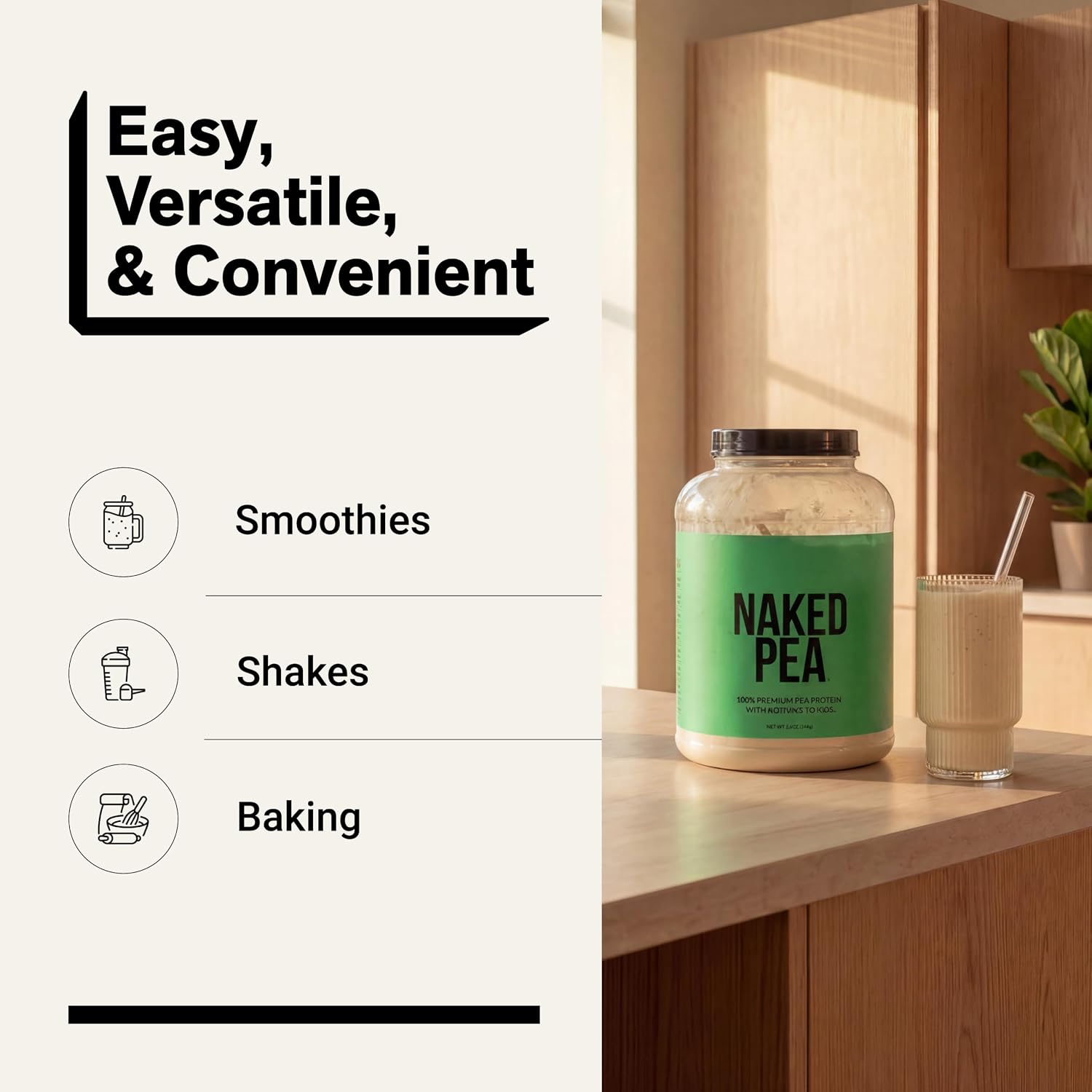 NAKED Pea - 5LB 100% Pea Protein Powder from North American Farms - Unflavored Vegan Pea Protein Isolate - NSF Certified, Plant Protein Powder, Easy to Digest - 76 Servings