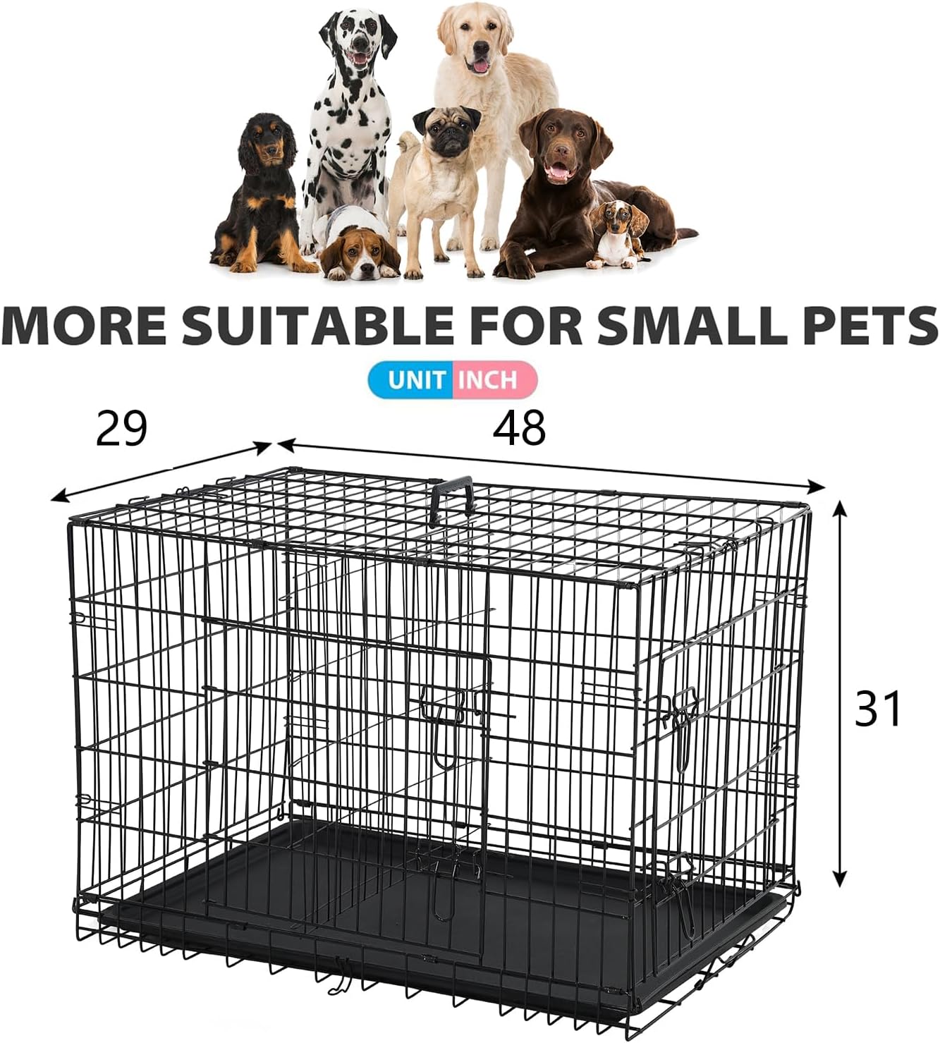 BestPet | Dog Crate | 48" | Black | Foldable Metal Kennel with Double Doors