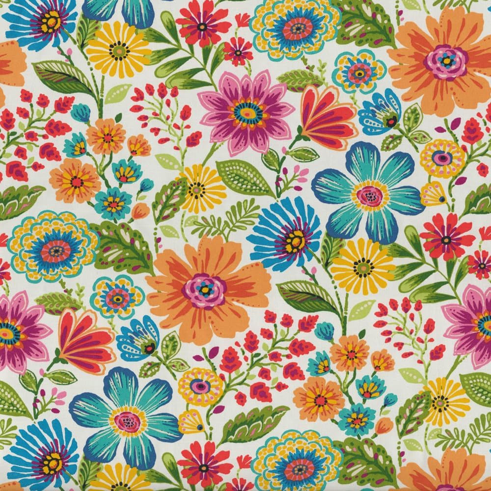 Pillow Perfect Bright Floral Indoor/Outdoor Tufted Wicker Seat Cushion, 2 Count, 19" x 19", Blue/Tan Telfair Peacock