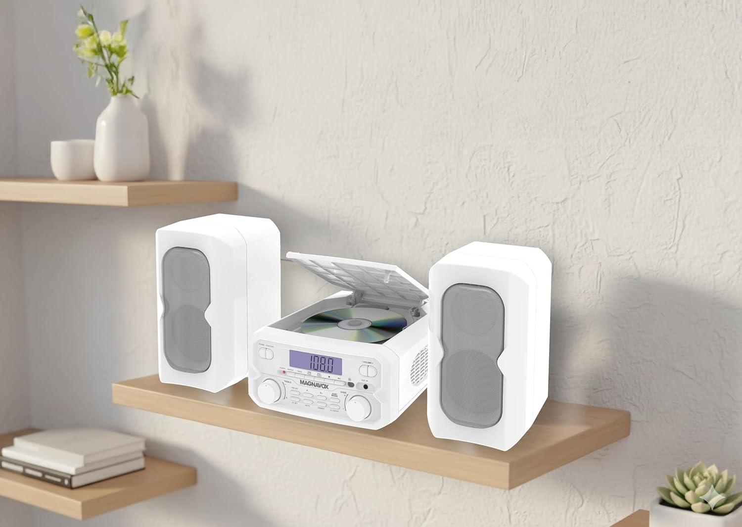 Magnavox 3-Piece Compact CD Shelf System with Digital FM Stereo Radio, Bluetooth Wireless Technology