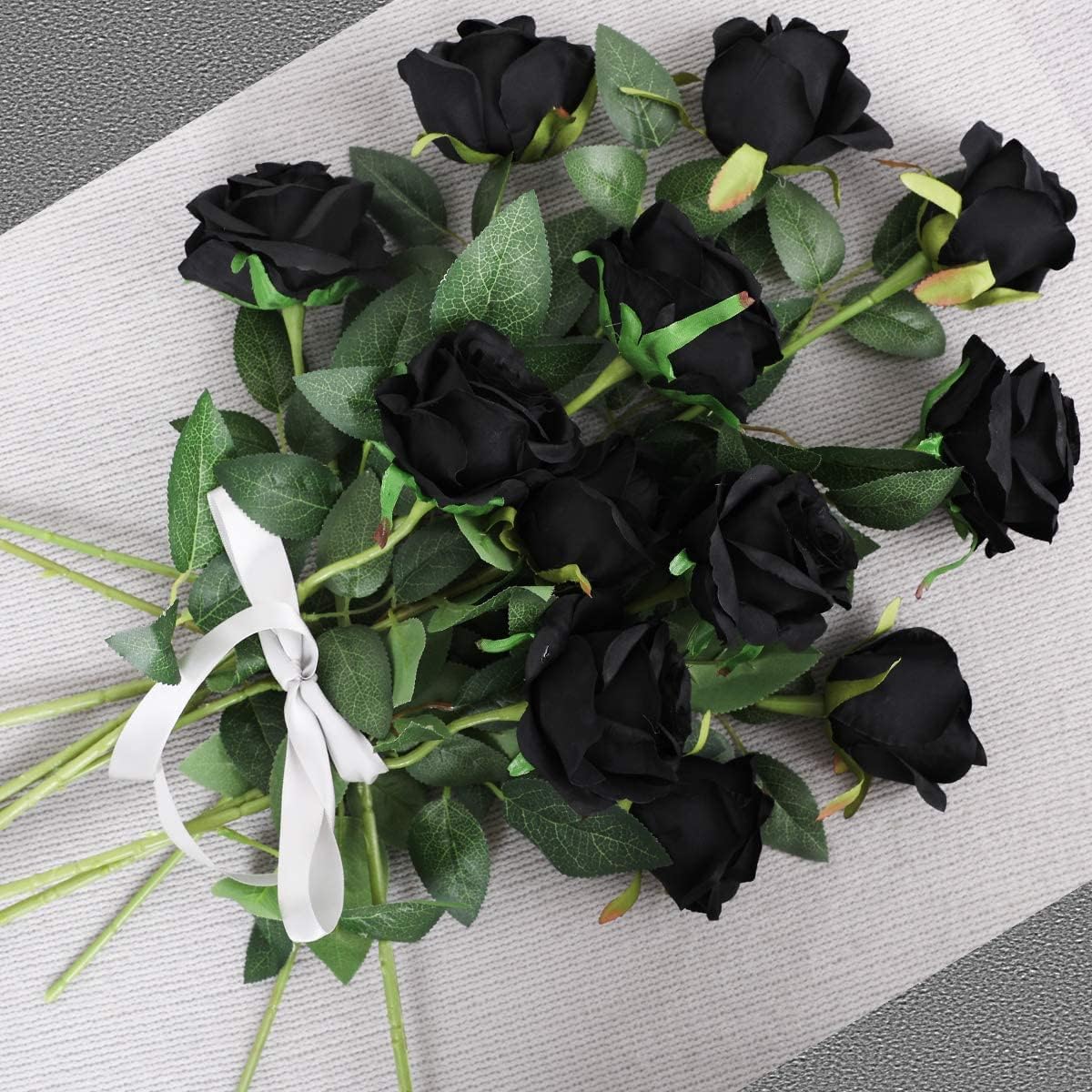 Hawesome 12PCS Artificial Silk Flowers Realistic Roses Bouquet Long Stem for Home Wedding Decoration Party (Yellow, 6 Flowers 6 Buds)