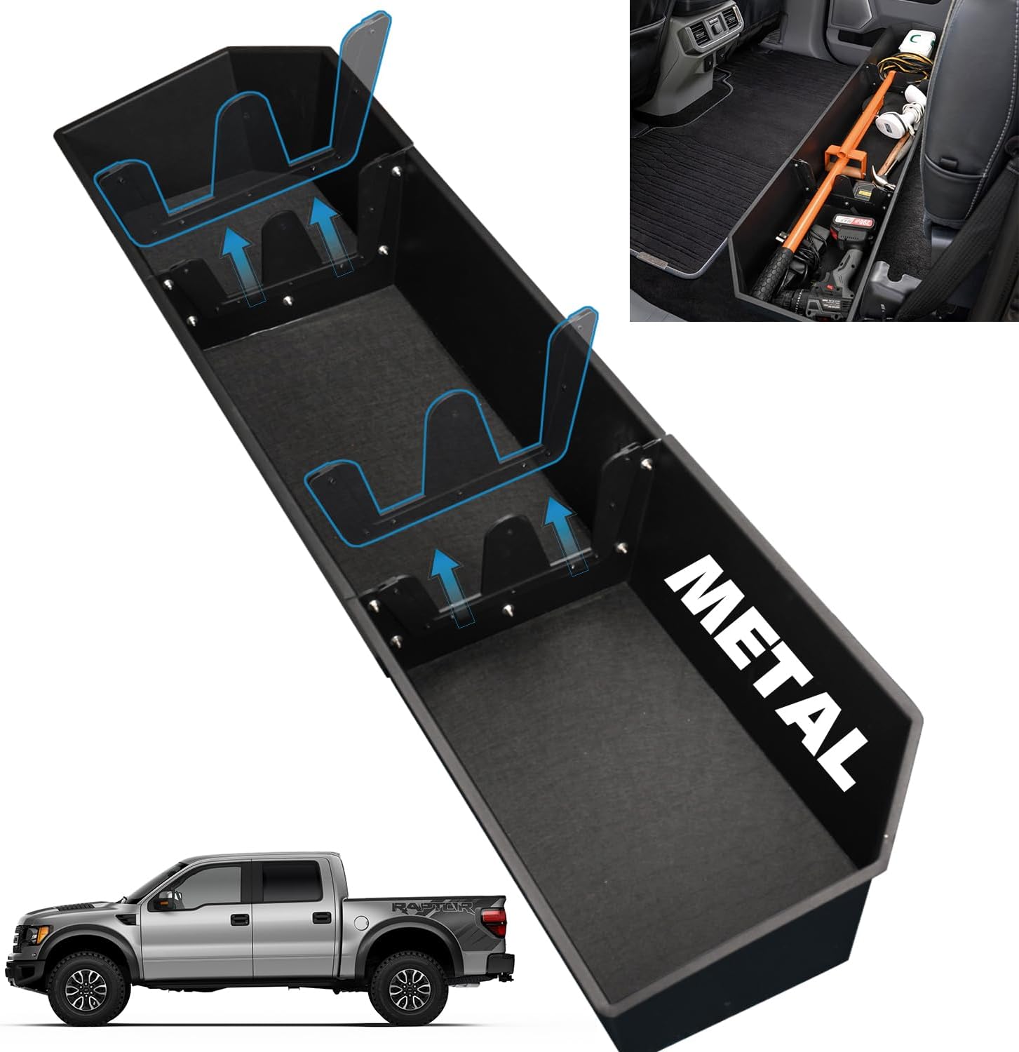 TOPOWN Metal Under Seat Storage for Ford F150 SuperCrew/Crew Cab 2015-2026 | for F250 F350 F450 F550 Super Duty 2017-2026