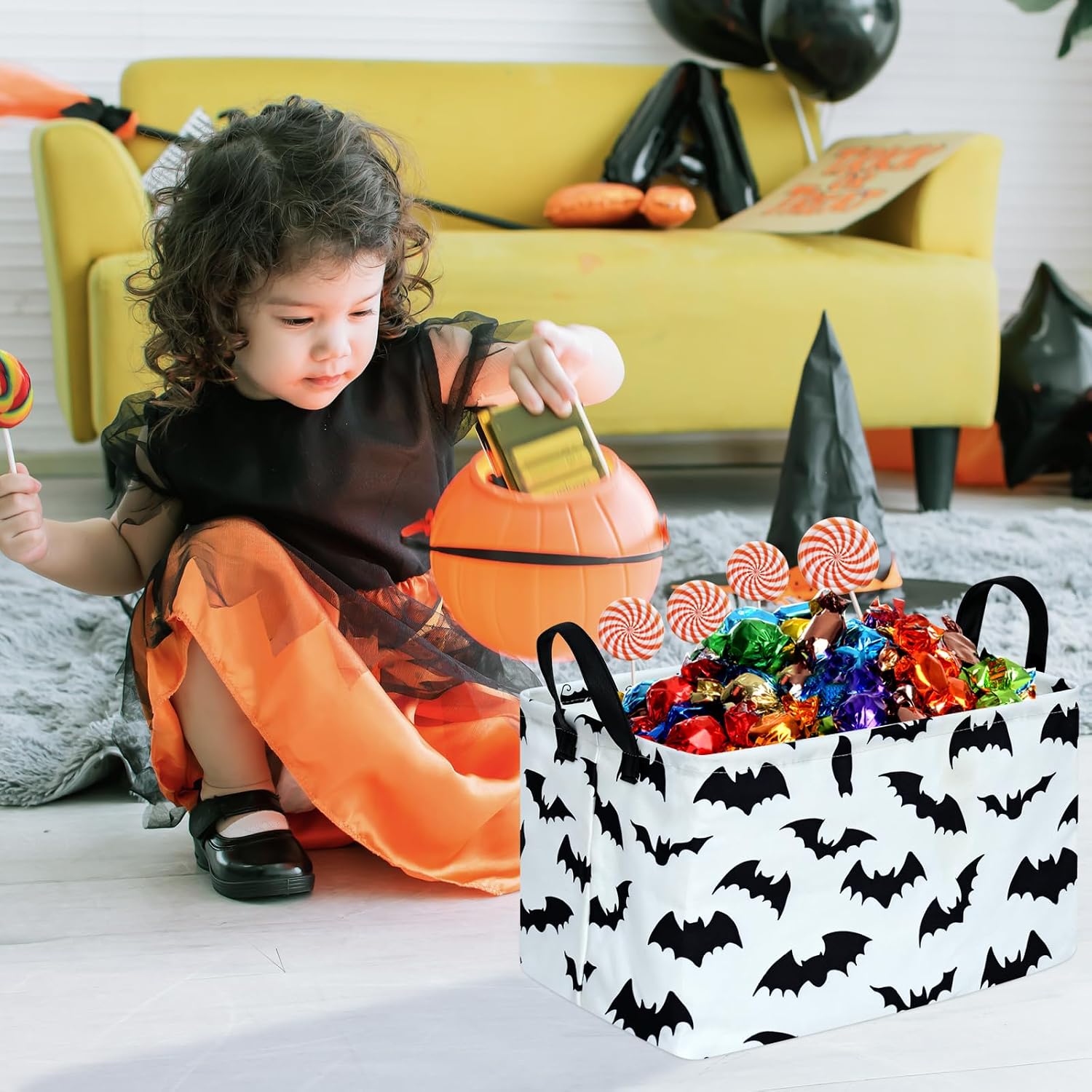 Kid Storage Basket Gift Shelf Basket Toy Storage Bin, Nursery Basket Organizer Box for Children Room Deco With Handles (Grey deer)