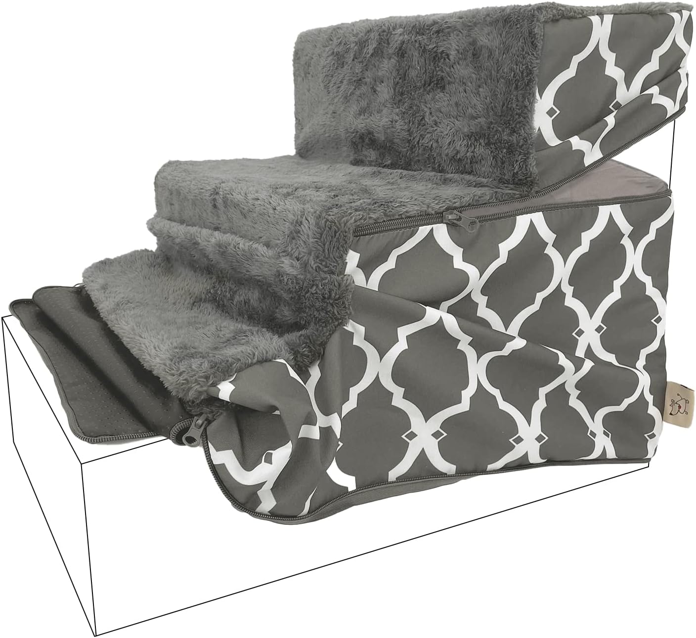Best Pet Supplies Non-Slip Foam Dog Stair & Pet Ramp, Balanced Indoor Step Support - Foldable Stair, Ash Gray Linen,3-Step