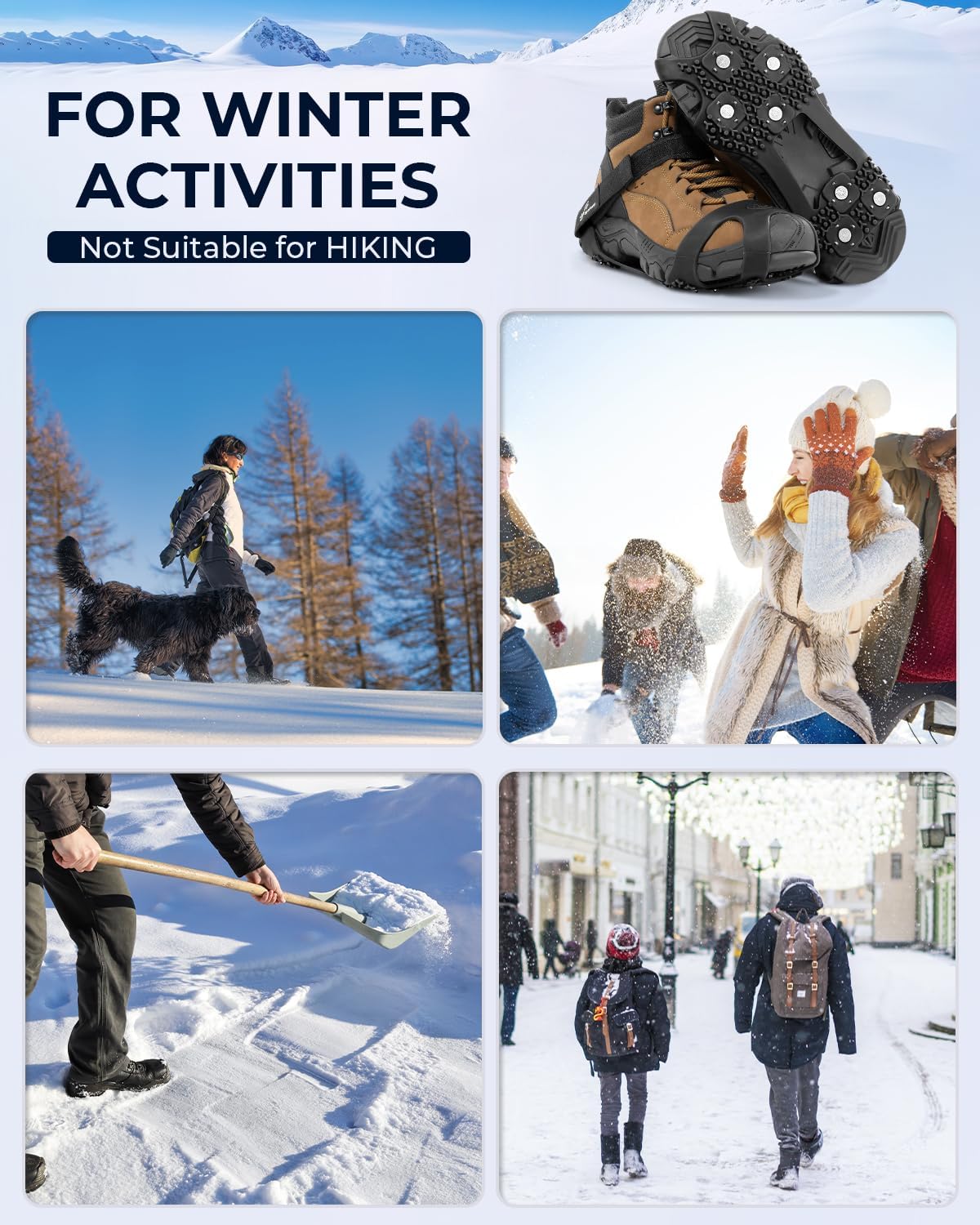 Sportneer Crampons： Ice Cleats for Shoes and Boots with 28 Spikes - Traction Slip-on Stretch Footwear for Walking and Shoveling on Ice and Snow - Lightweight for Women and Men