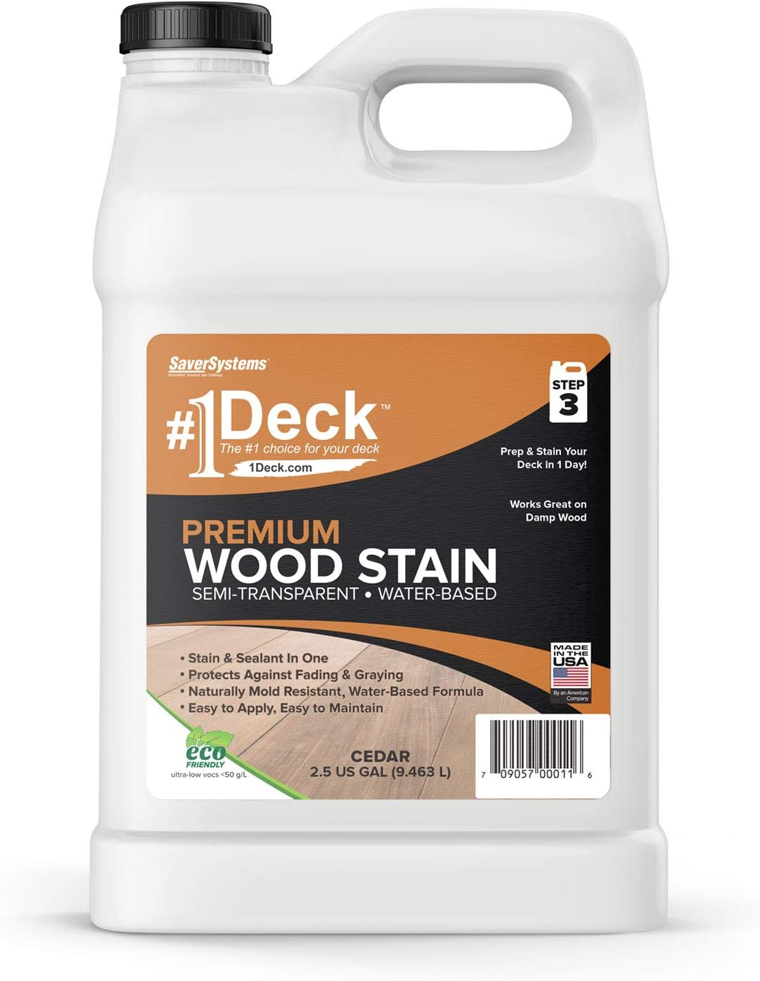 #1 Deck Premium Wood Stain - Semi-Transparent, Water Based, Sealer in One - 1 Gallon