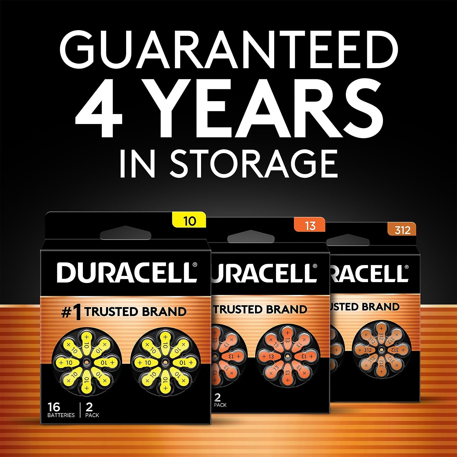 Duracell Hearing Aid Batteries Size 312, Brown, 16 Count (Pack of 1), Long-lasting Power, Extra-long EasyTab Install